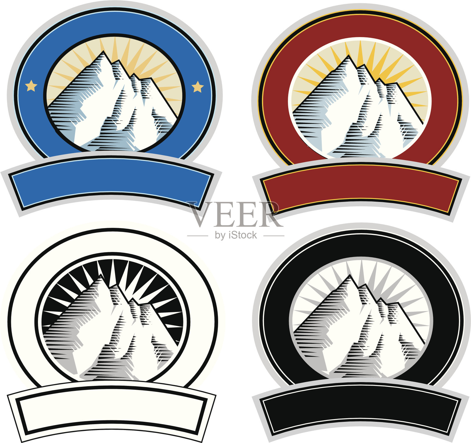 一套风格化的山标志插画图片素材