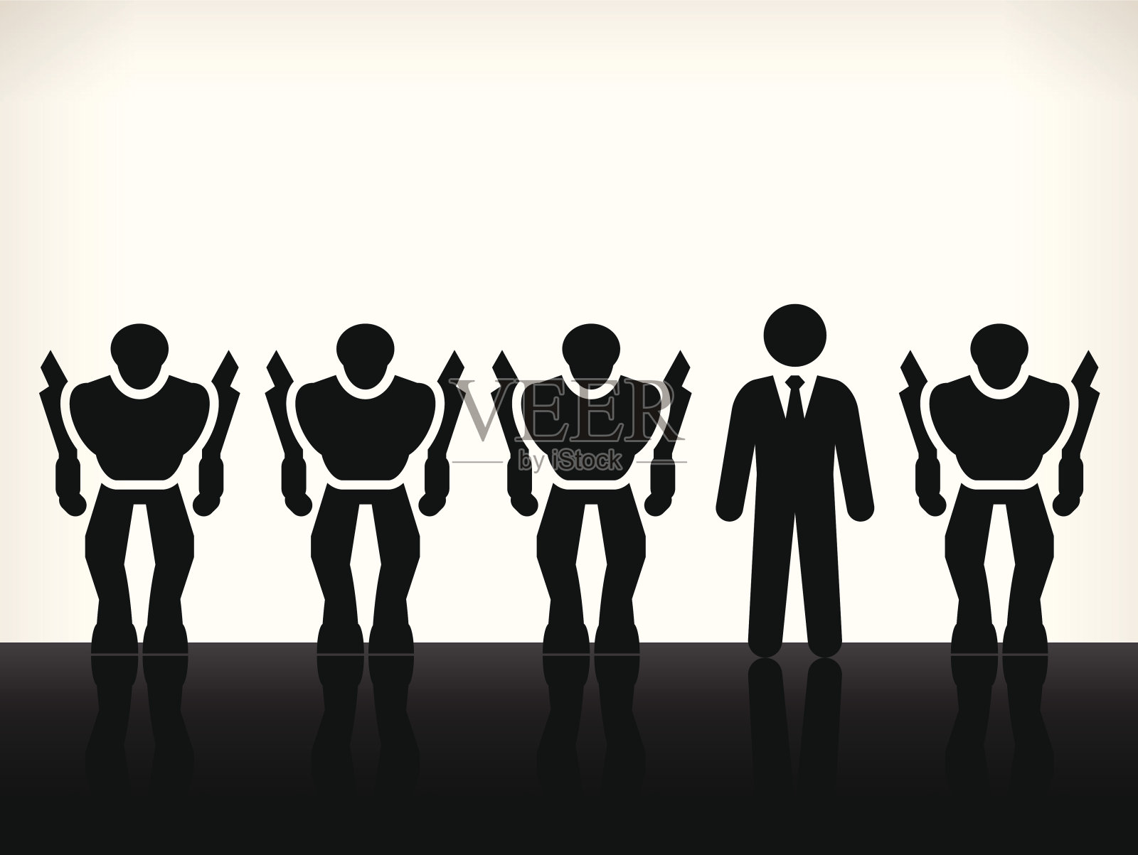 机器人技术vs人黑白插图插画图片素材