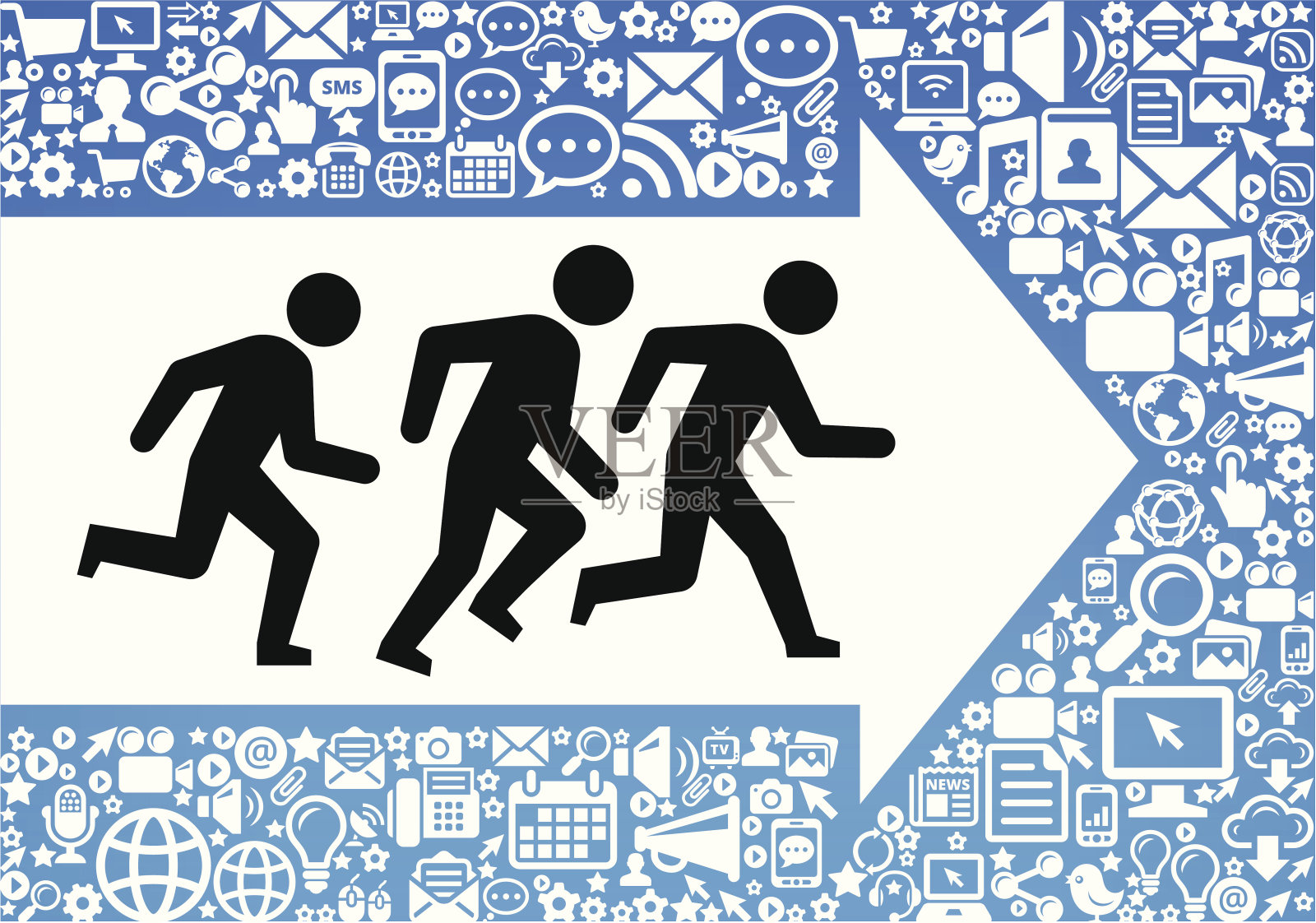 现代科技与传播中的跑步简笔画插画图片素材