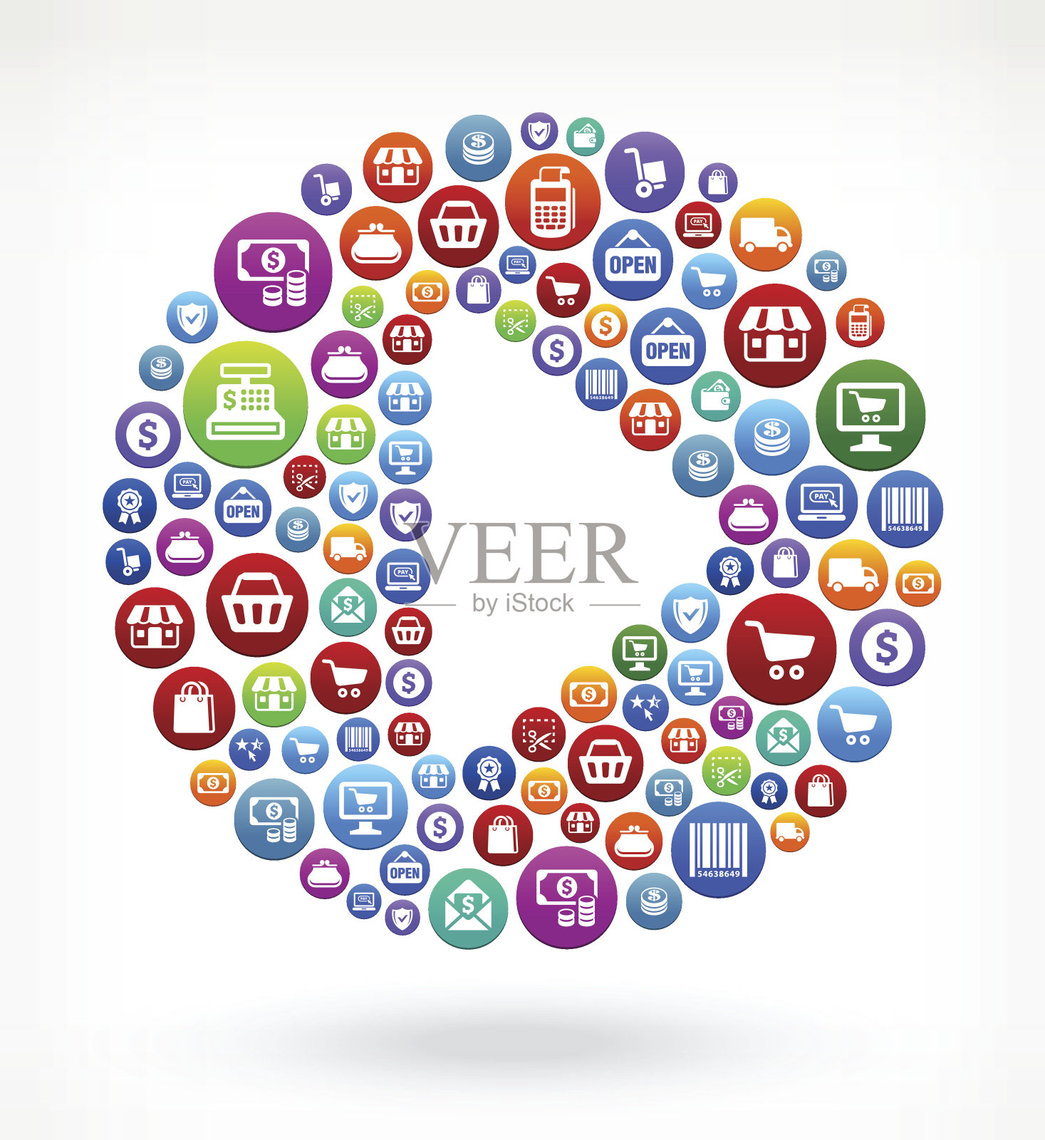 播放按钮购物和商业多彩的按钮模式图标素材