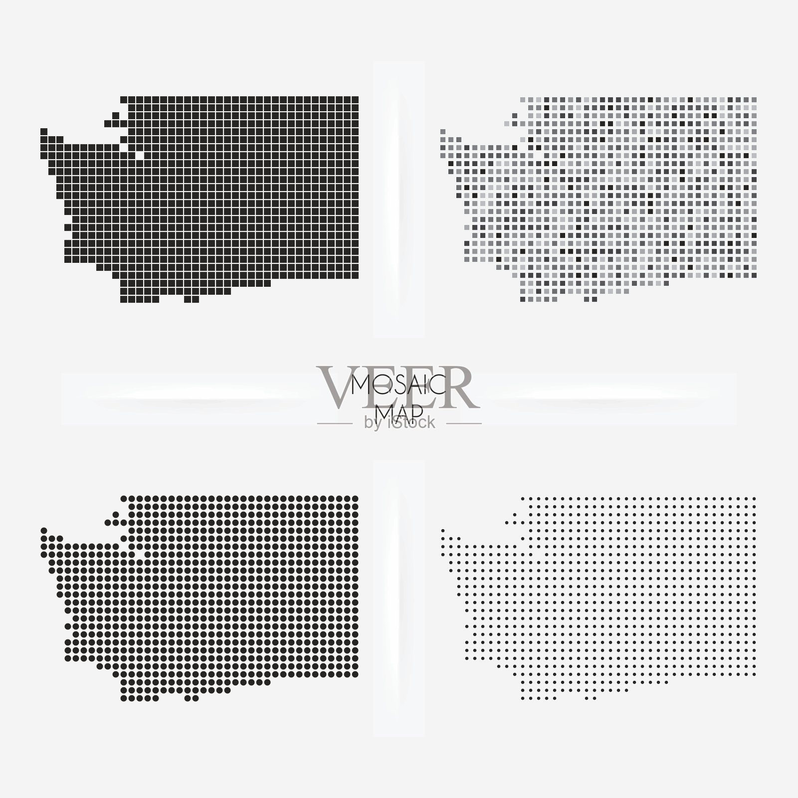 华盛顿地图，方格点缀的马赛克插画图片素材