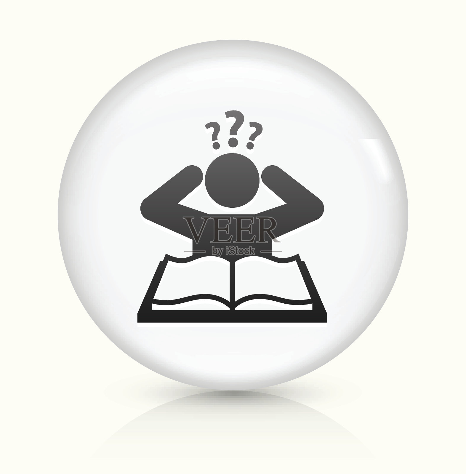 困惑学习图标上的白色圆形矢量按钮插画图片素材