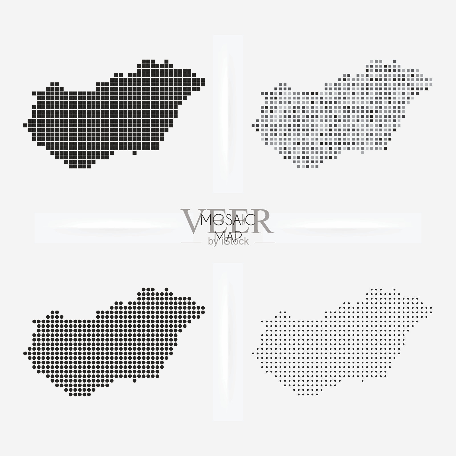 匈牙利地图-马赛克方格和星点插画图片素材