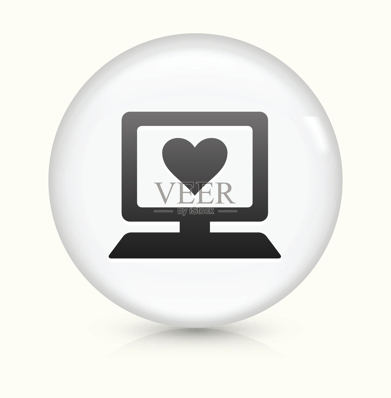 计算机和心脏符号图标上白色圆形矢量按钮图标素材