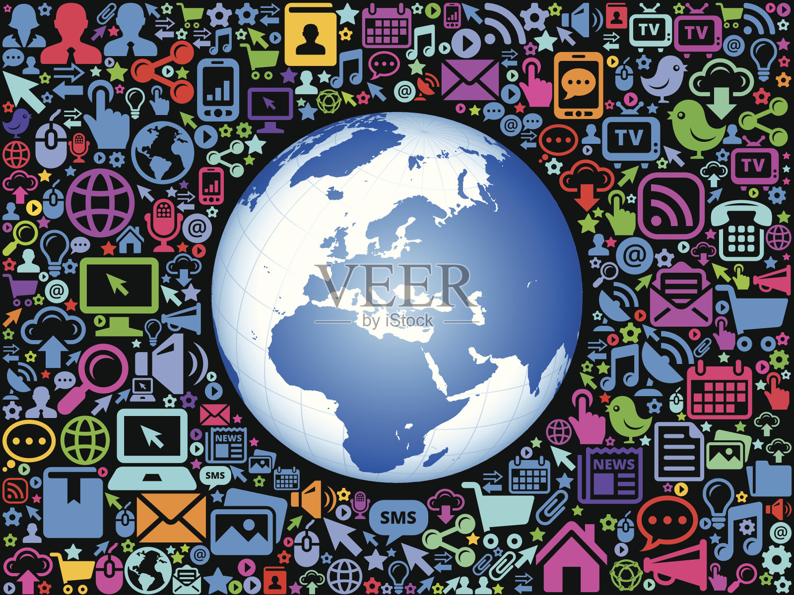 现代科技与通讯世界地图插画图片素材