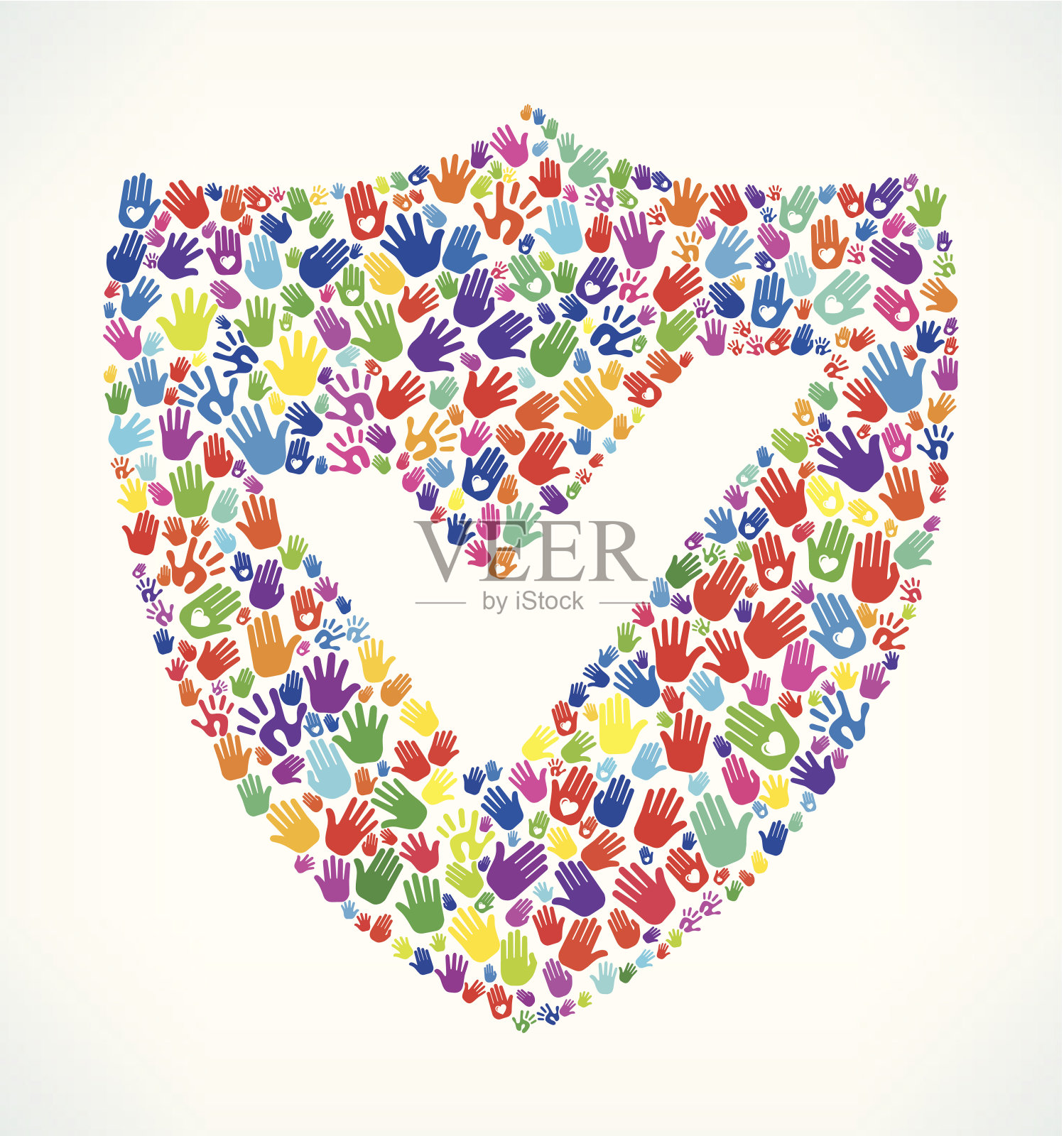 盾牌上的手模式白色背景插画图片素材