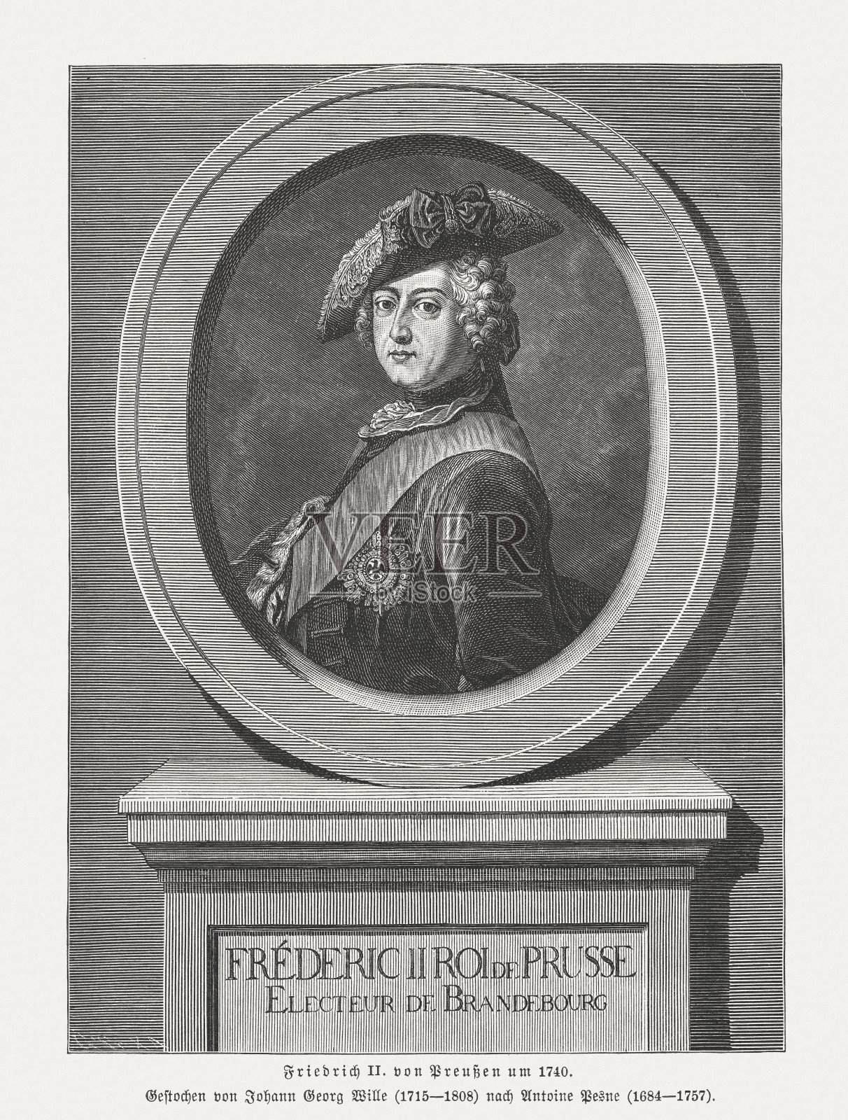 1884年出版的木版画《弗雷德里克大帝》插画图片素材