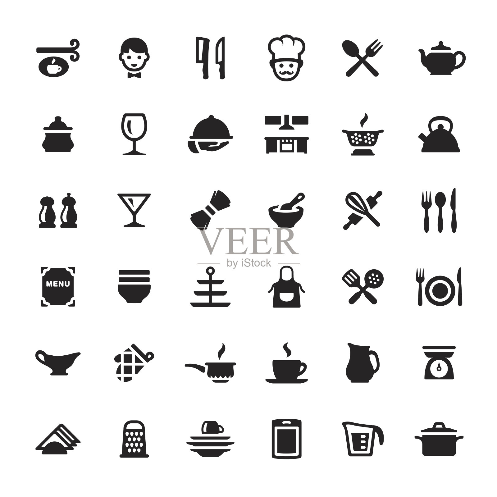 烹饪和厨房用具矢量符号和图标图标素材