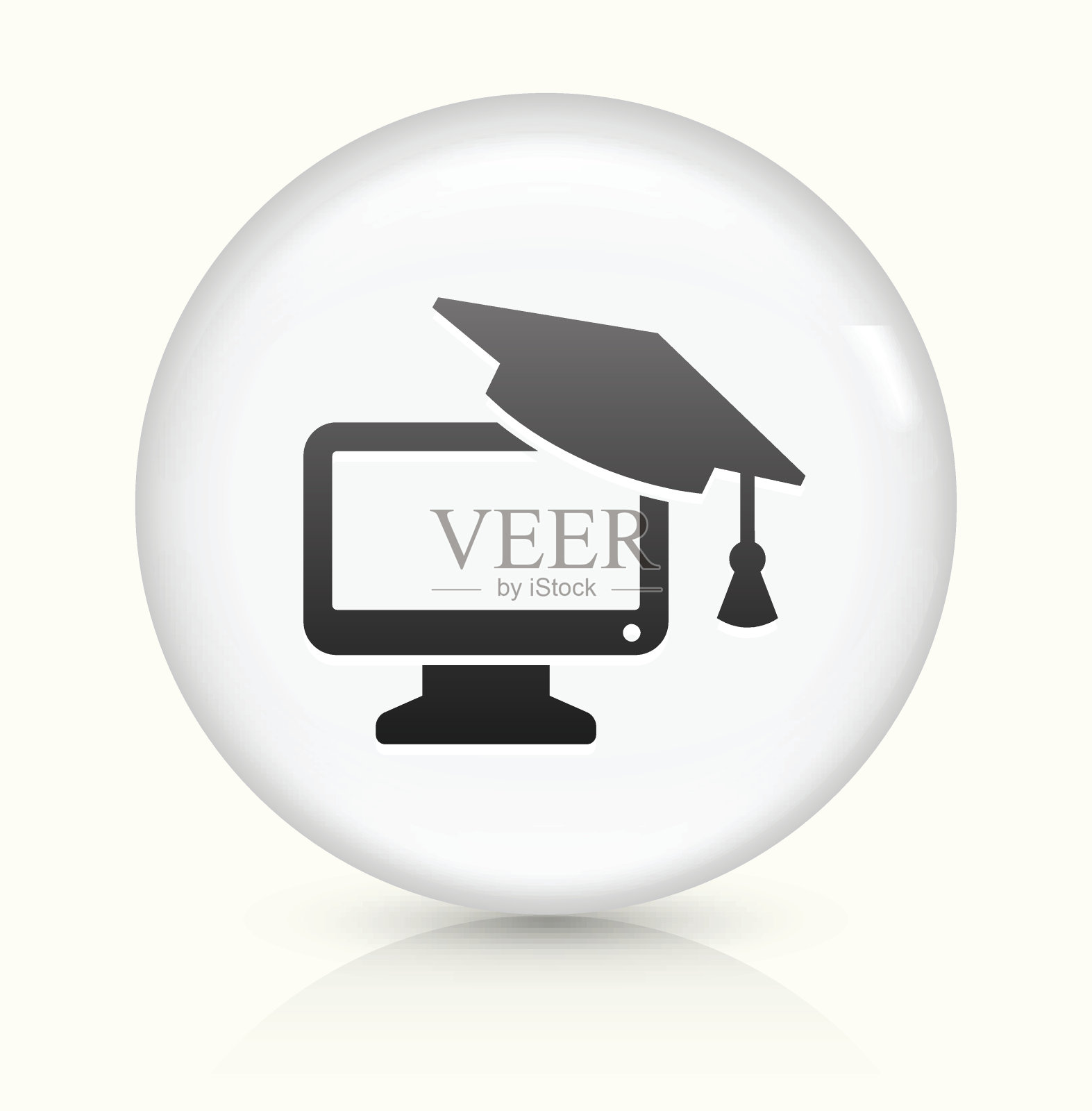 桌面和毕业帽图标上的白色圆形矢量按钮插画图片素材