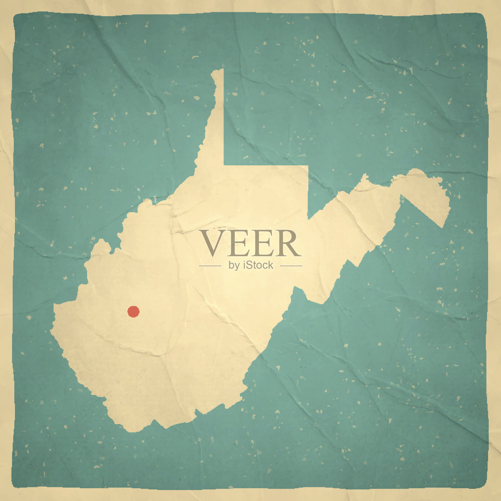 西弗吉尼亚地图上的旧纸-古董纹理插画图片素材