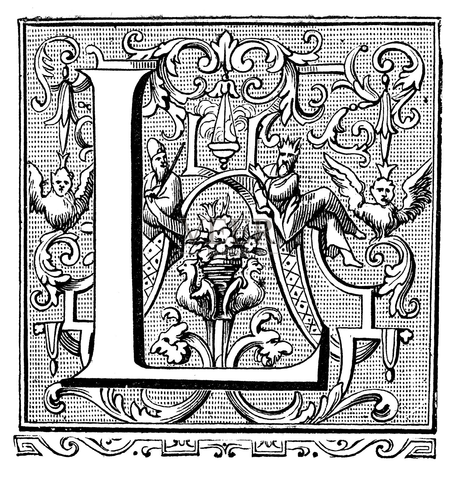 华丽的字母L的古董插图设计元素图片