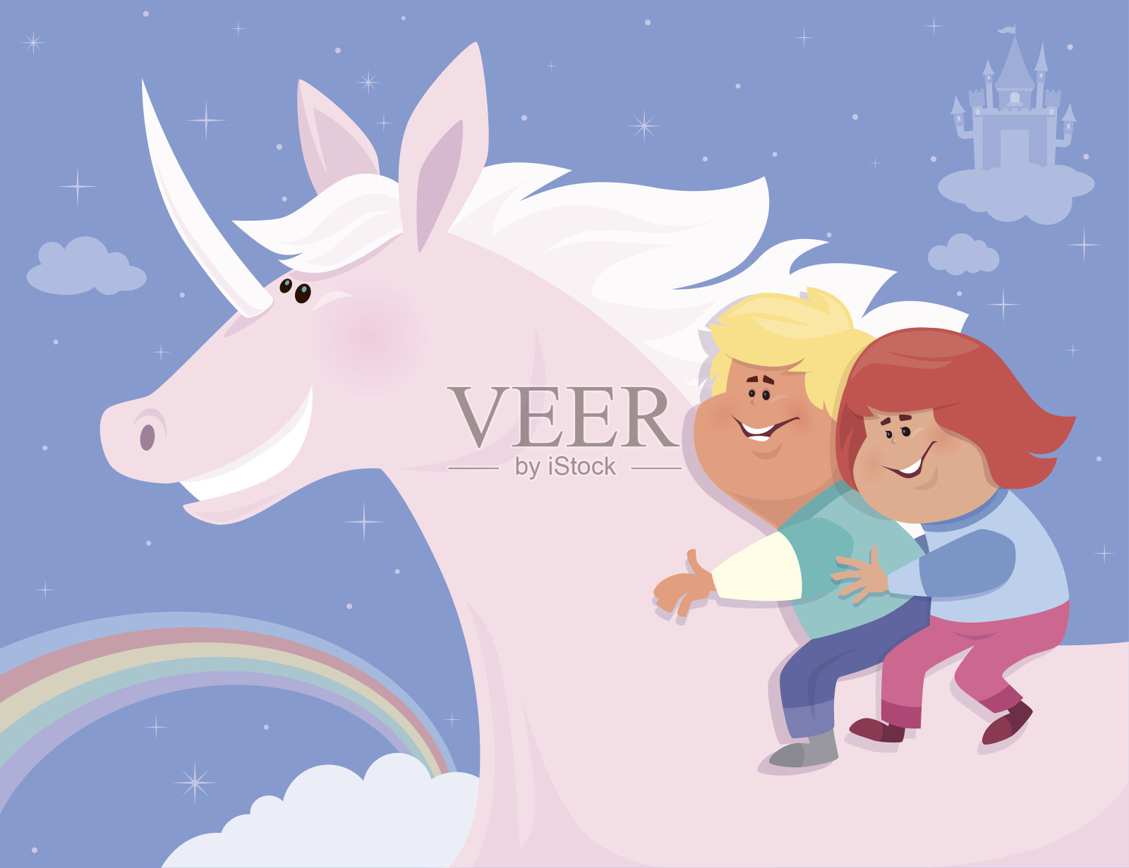 孩子与独角兽插画图片素材