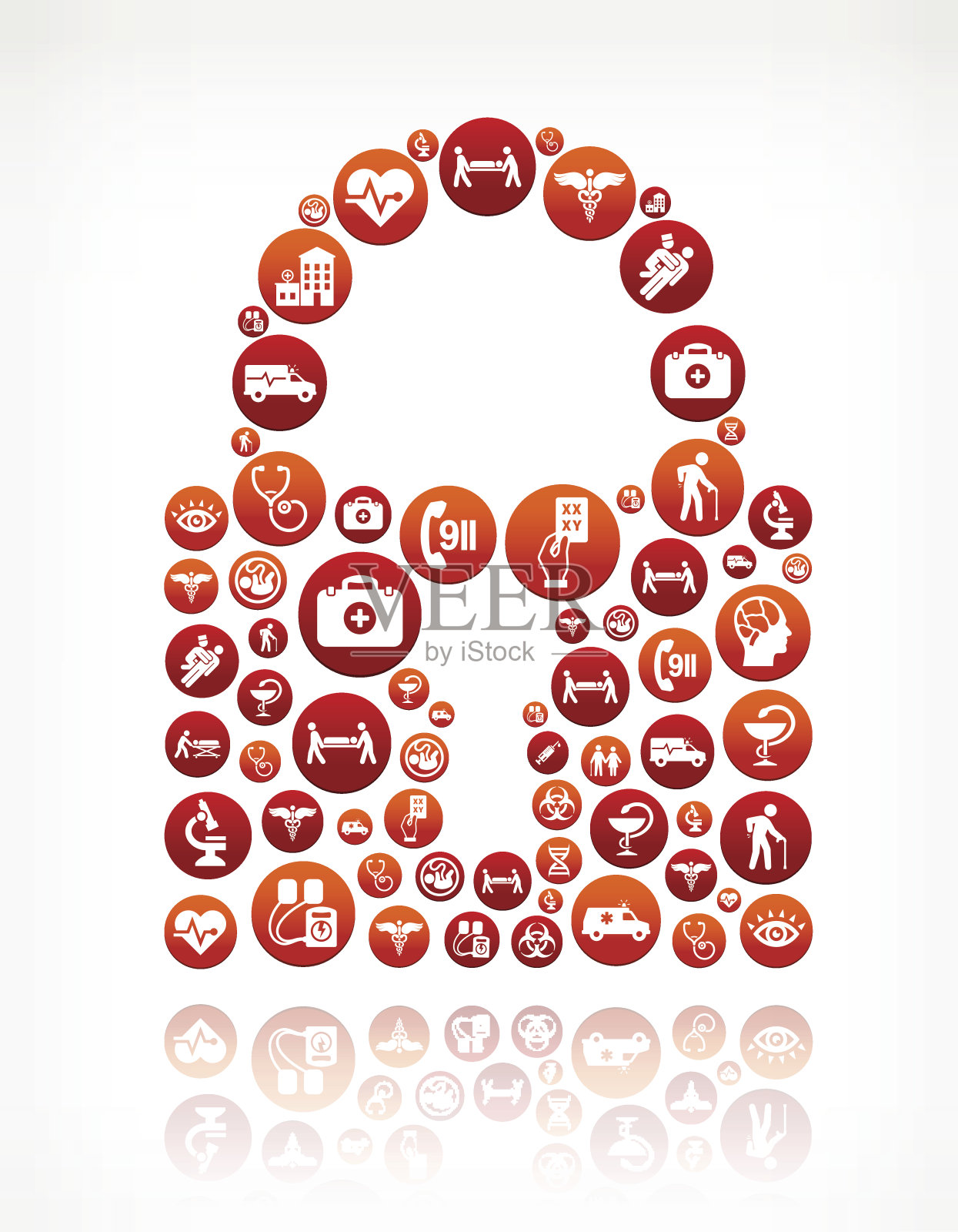 锁定医疗保健和医疗红色按钮模式插画图片素材