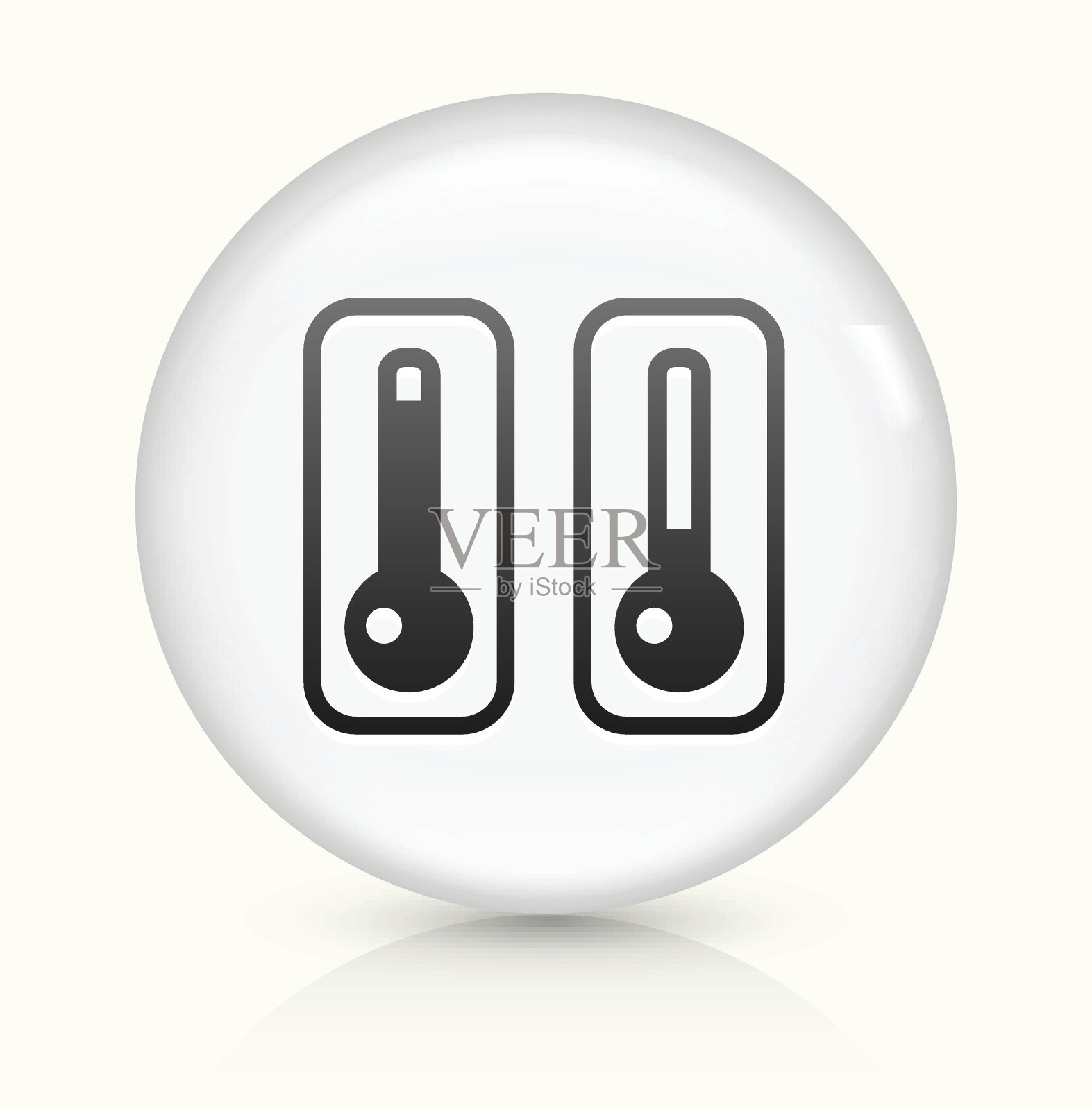 两个温度计图标上的白色圆形矢量按钮图标素材