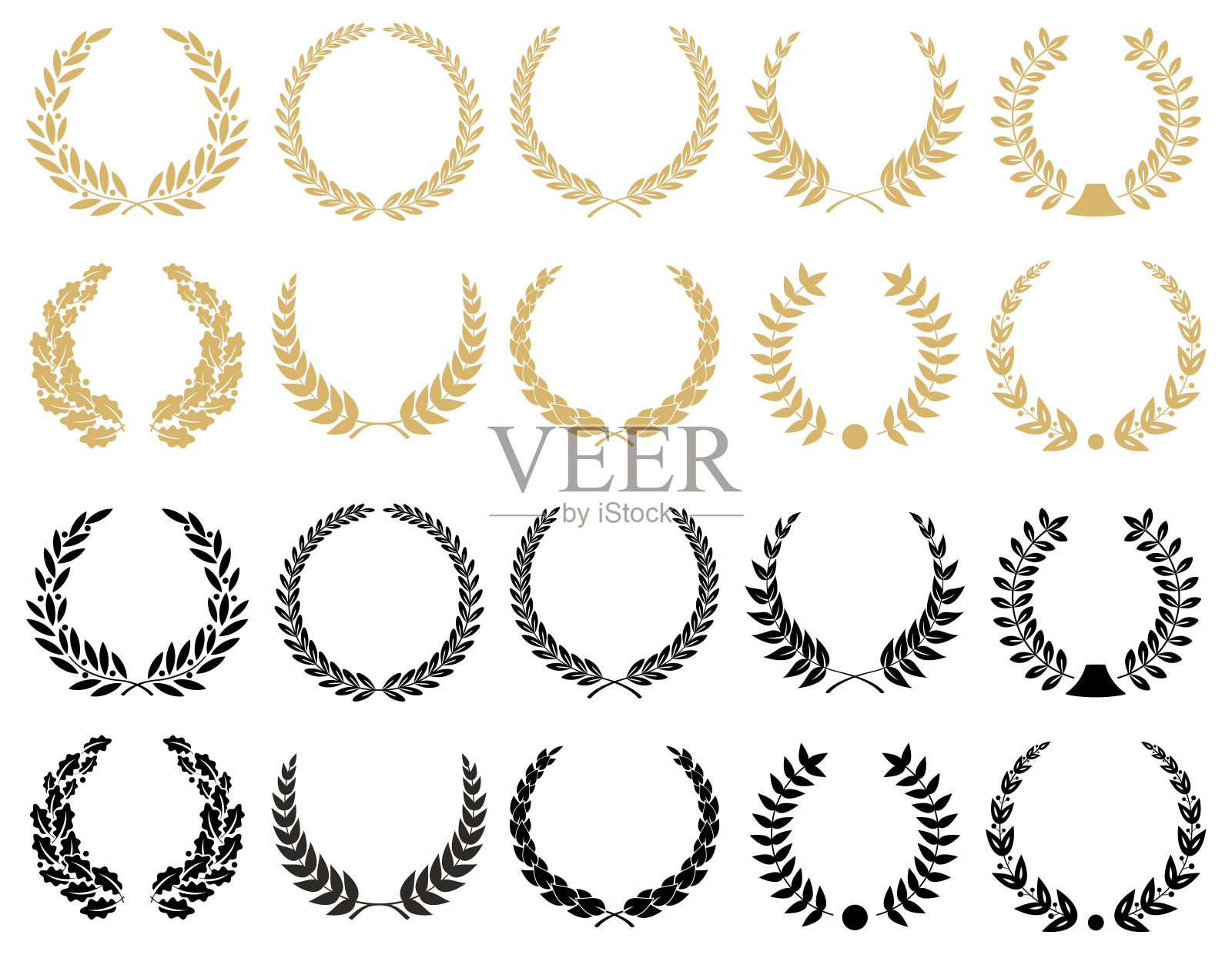 月桂花环设置-插图设计元素图片