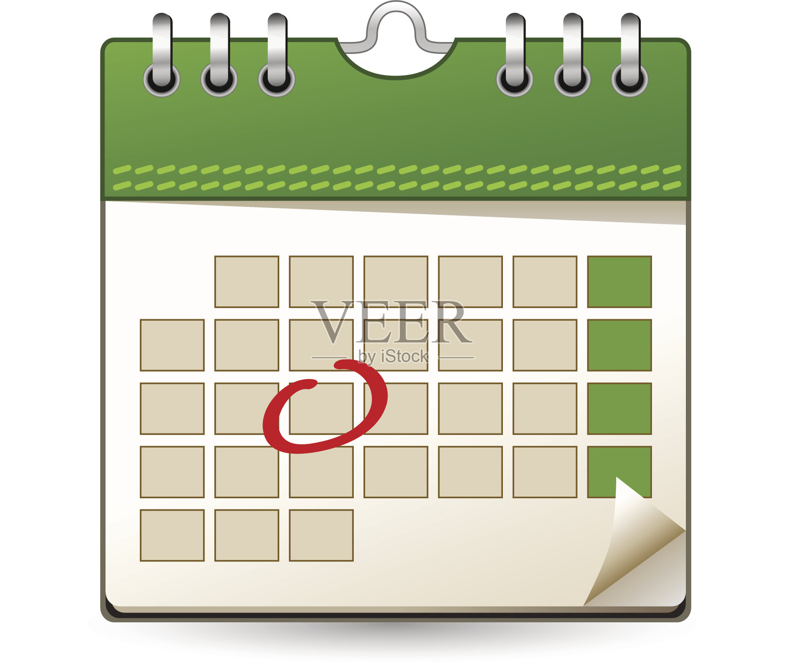日历用绿色标出一天设计模板素材