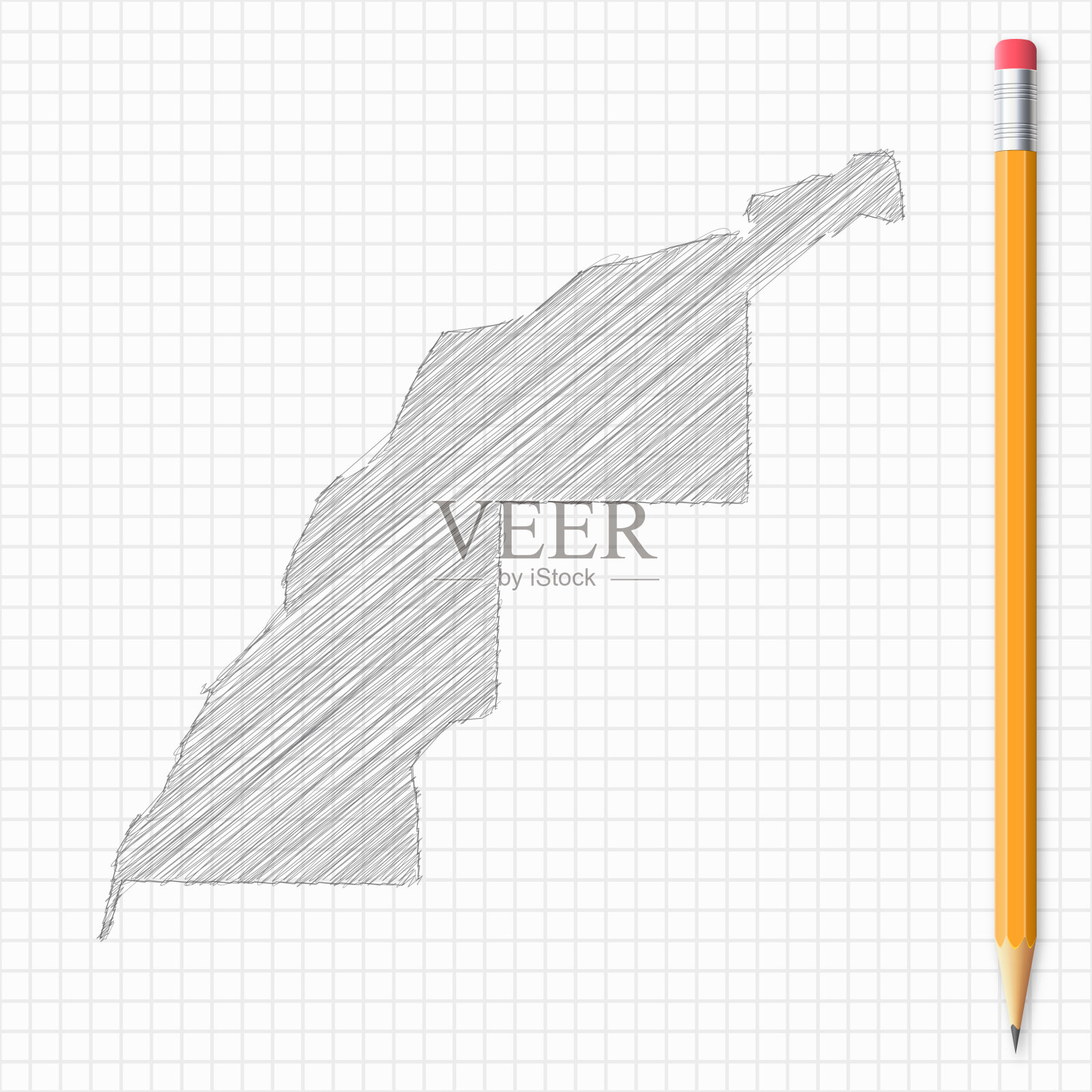 西撒哈拉地图素描用铅笔在方格纸上插画图片素材