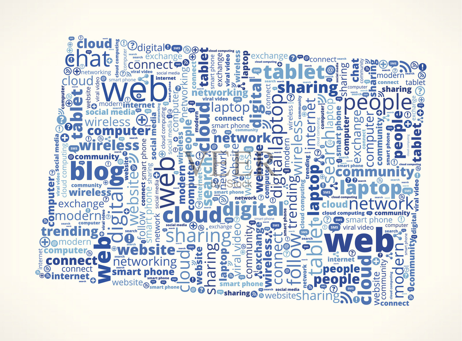 科罗拉多谈现代通信和技术字云插画图片素材