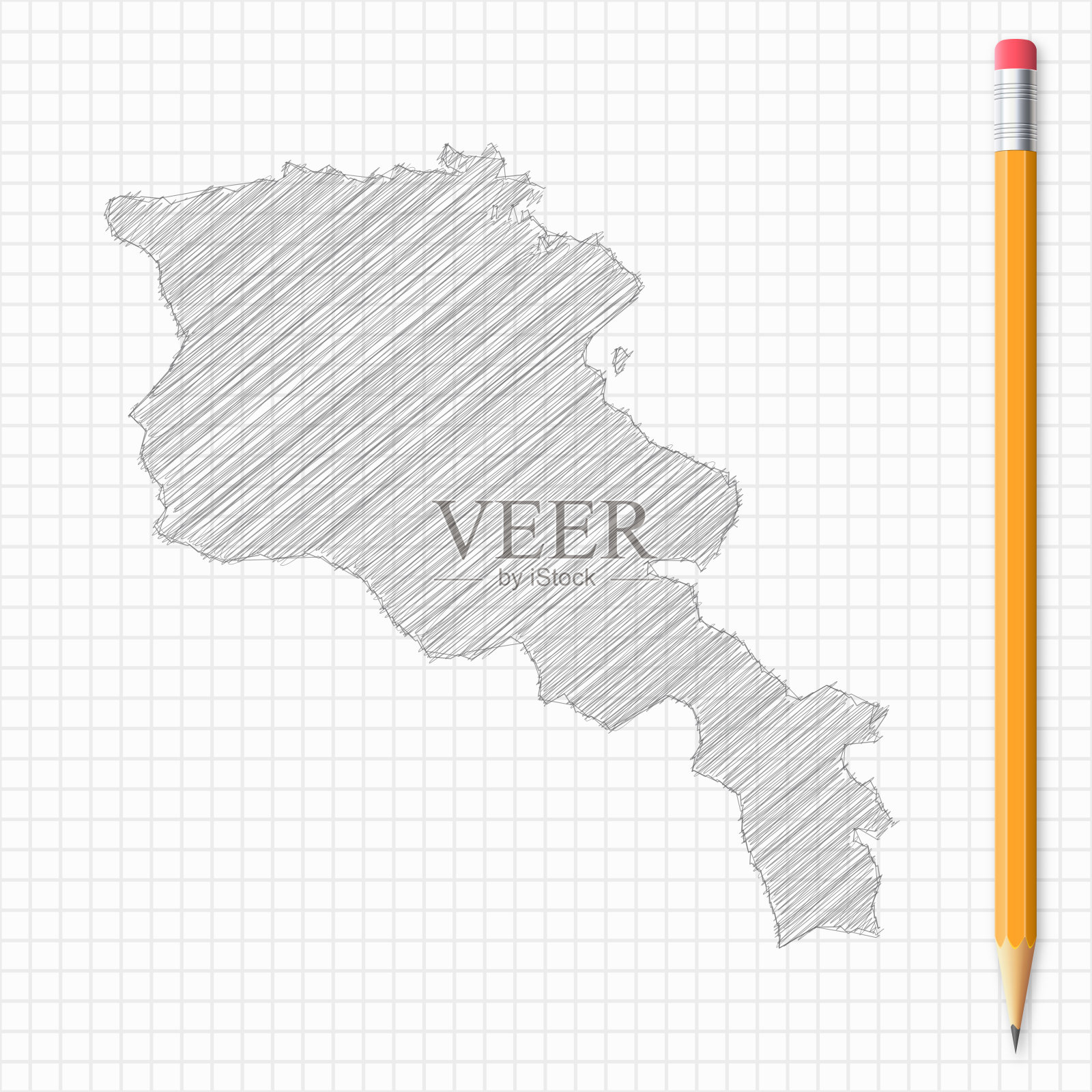 亚美尼亚地图用铅笔素描在方格纸上插画图片素材