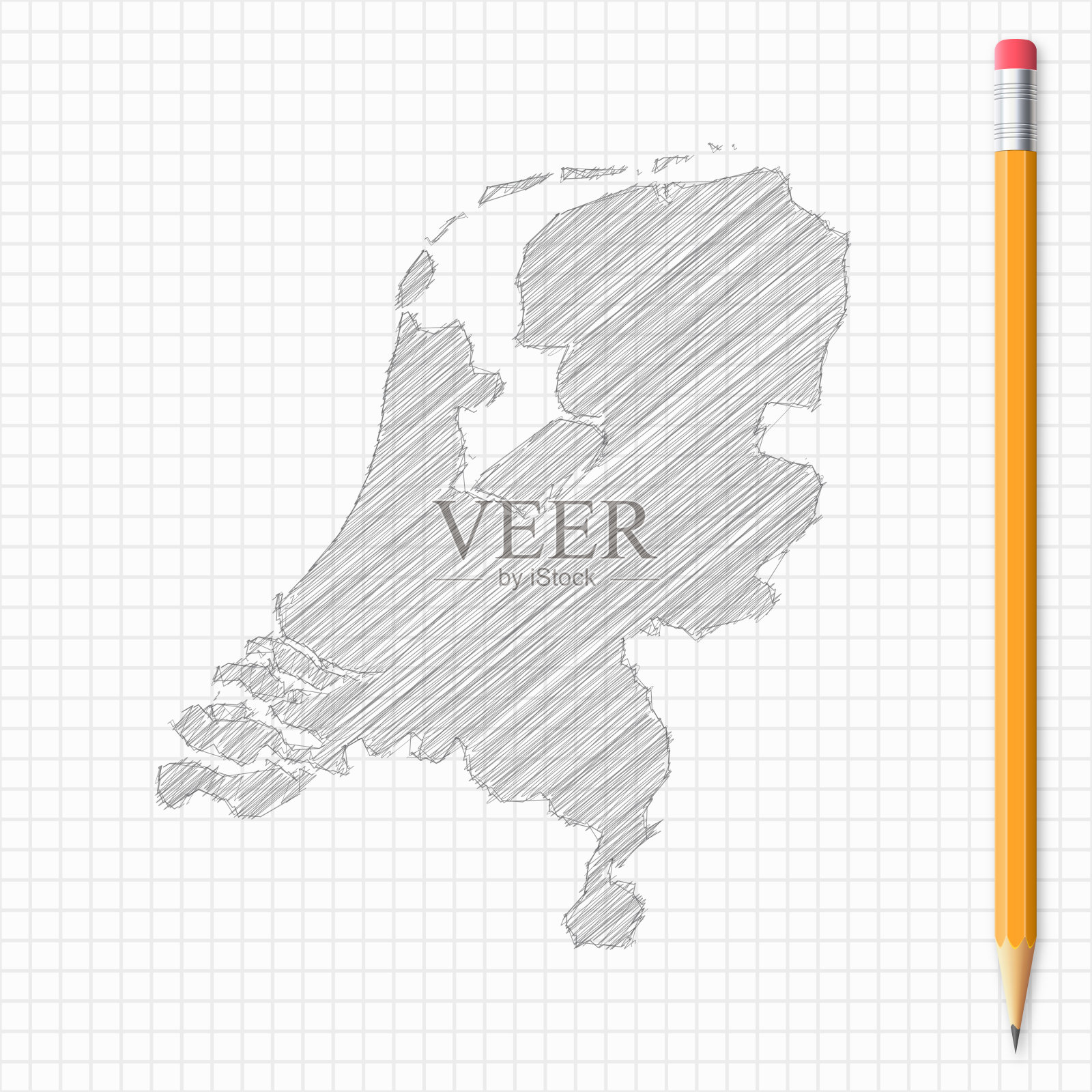 荷兰地图素描用铅笔在方格纸上插画图片素材