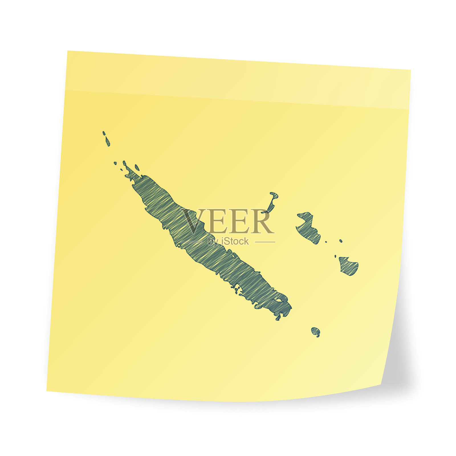 新喀里多尼亚地图上的便利贴与涂鸦效果插画图片素材