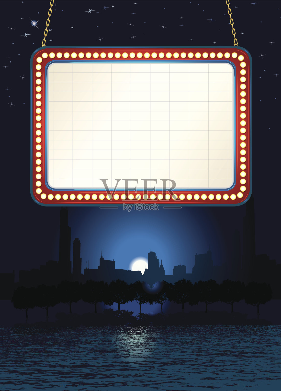 剧场大帐篷芝加哥城市夜晚背景插画图片素材