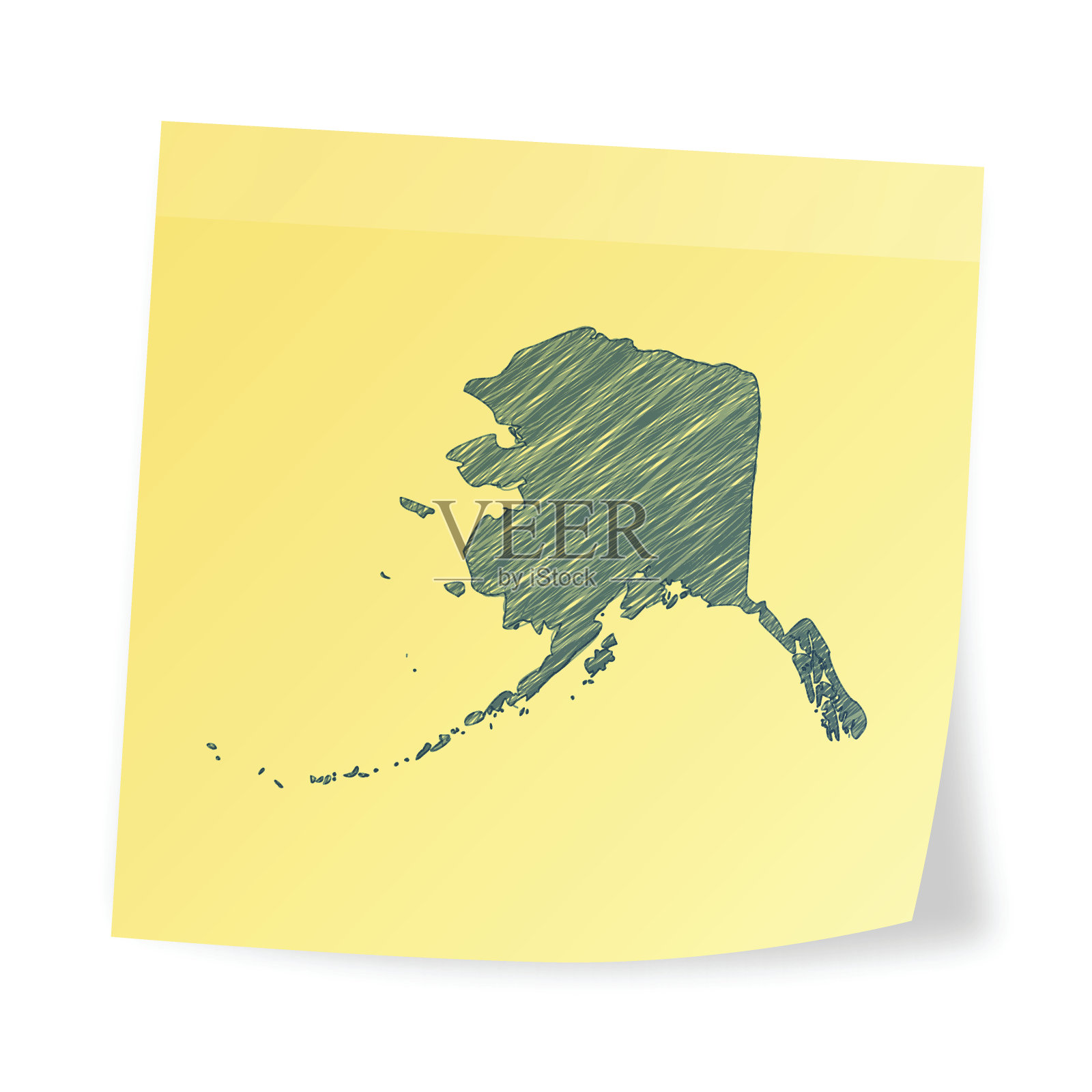 阿拉斯加地图上的便利贴与潦草的效果插画图片素材