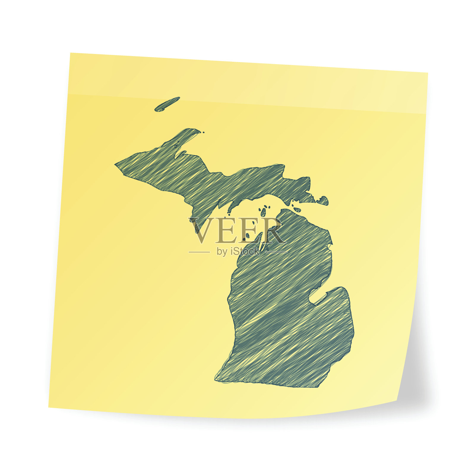 密歇根州地图上的便利贴与涂鸦效果插画图片素材