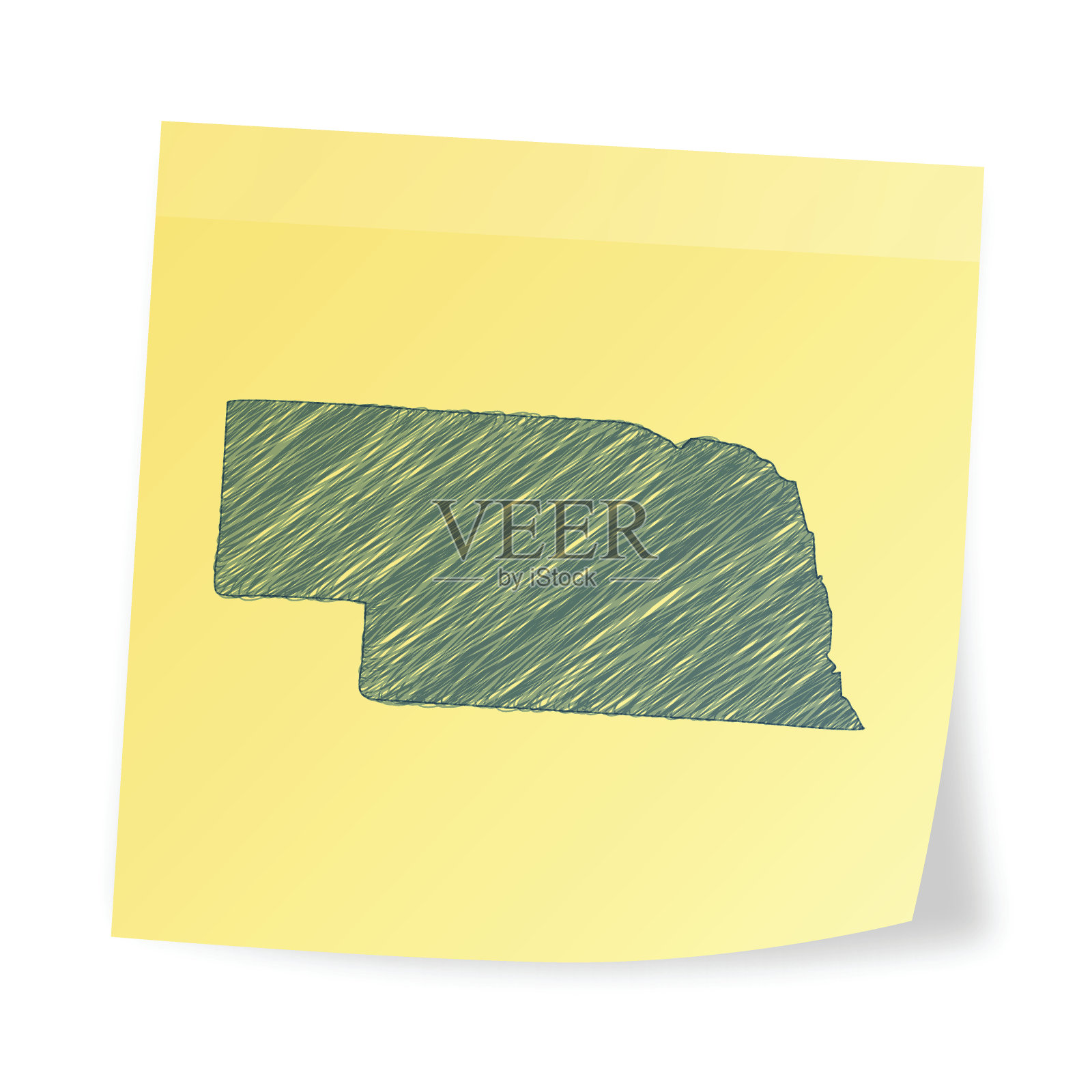 内布拉斯加州地图上的便利贴与涂鸦效果插画图片素材