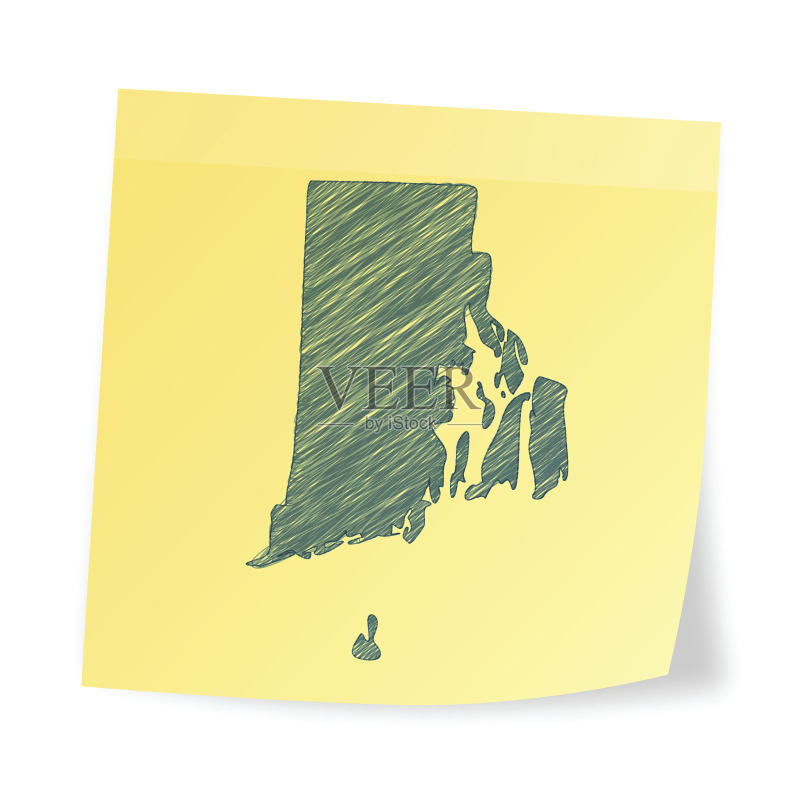 罗德岛地图在便利贴上，带有潦草的效果插画图片素材