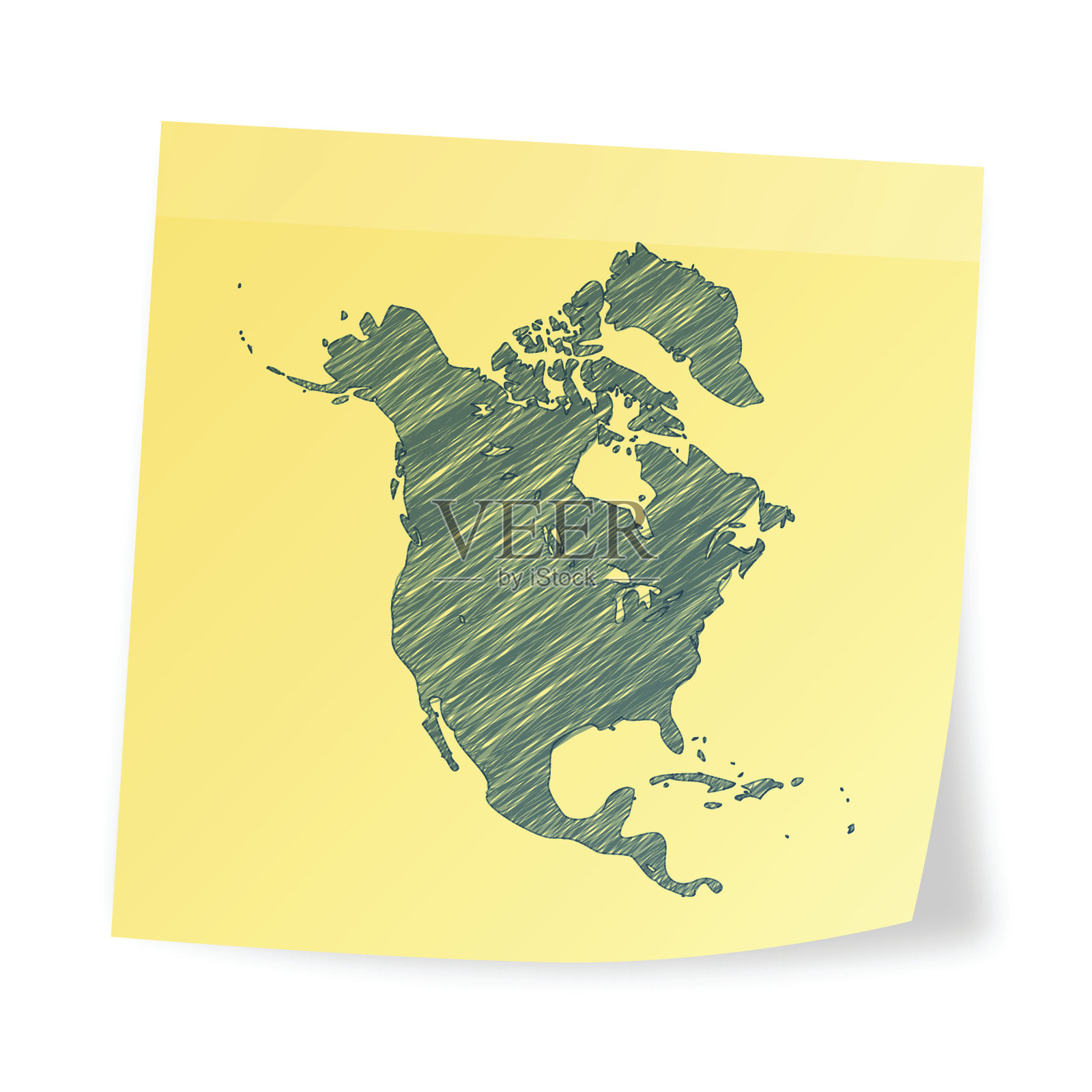 北美地图上的便利贴与潦草的效果插画图片素材