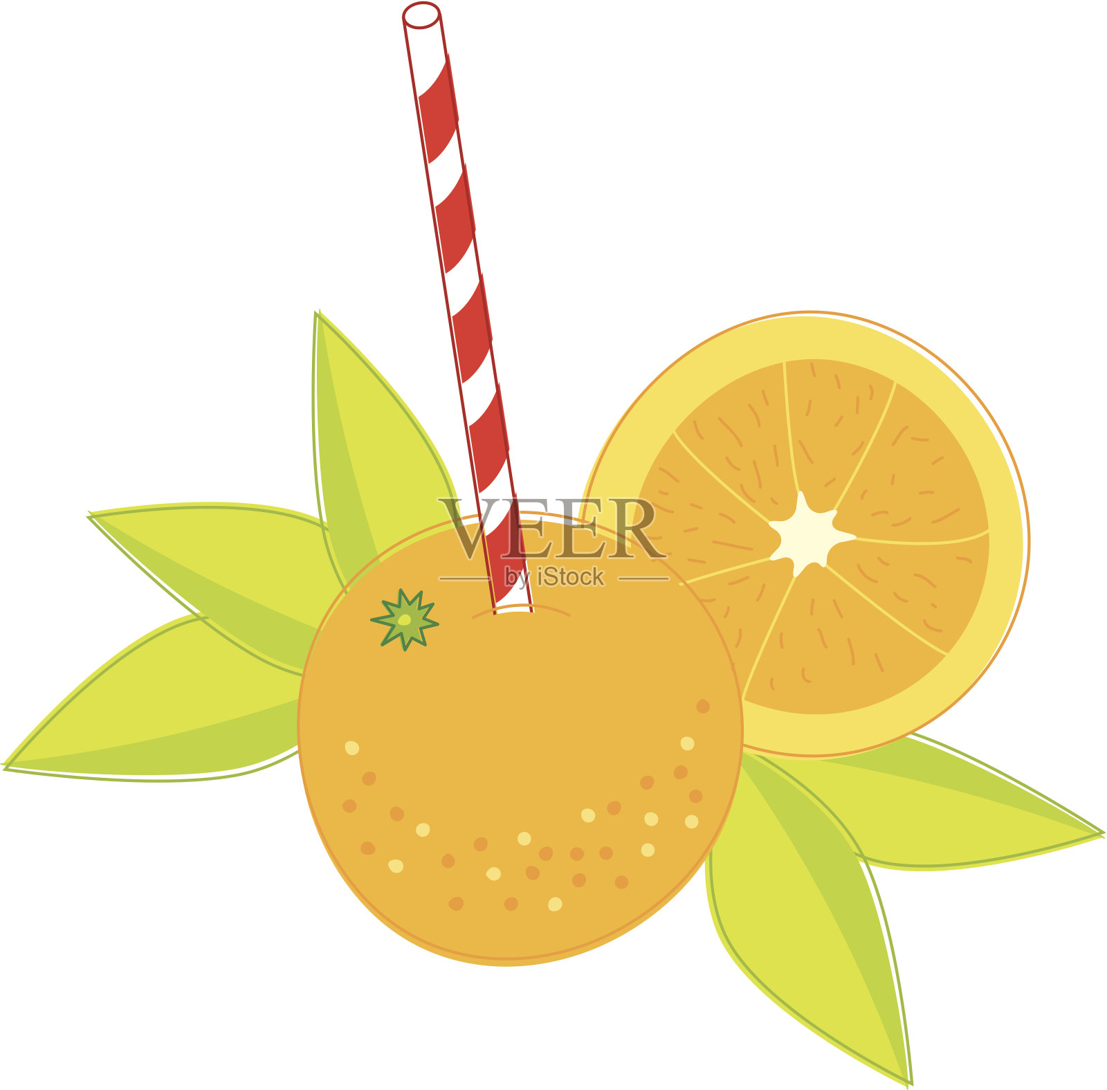 橙配薄荷条纹吸管插画图片素材