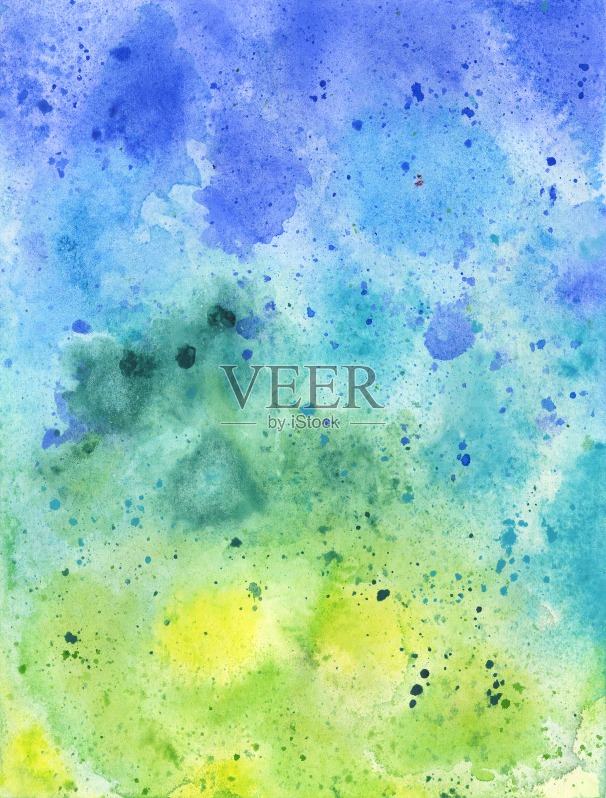 手绘蓝色和绿色水彩纹理背景插画图片素材
