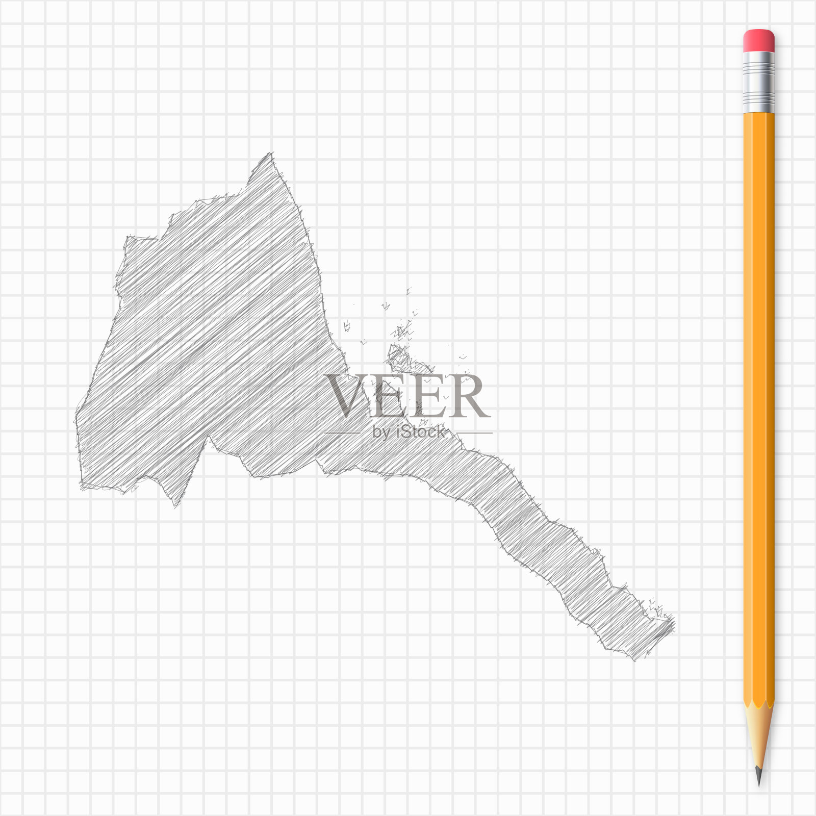 厄立特里亚地图素描与铅笔网格纸插画图片素材