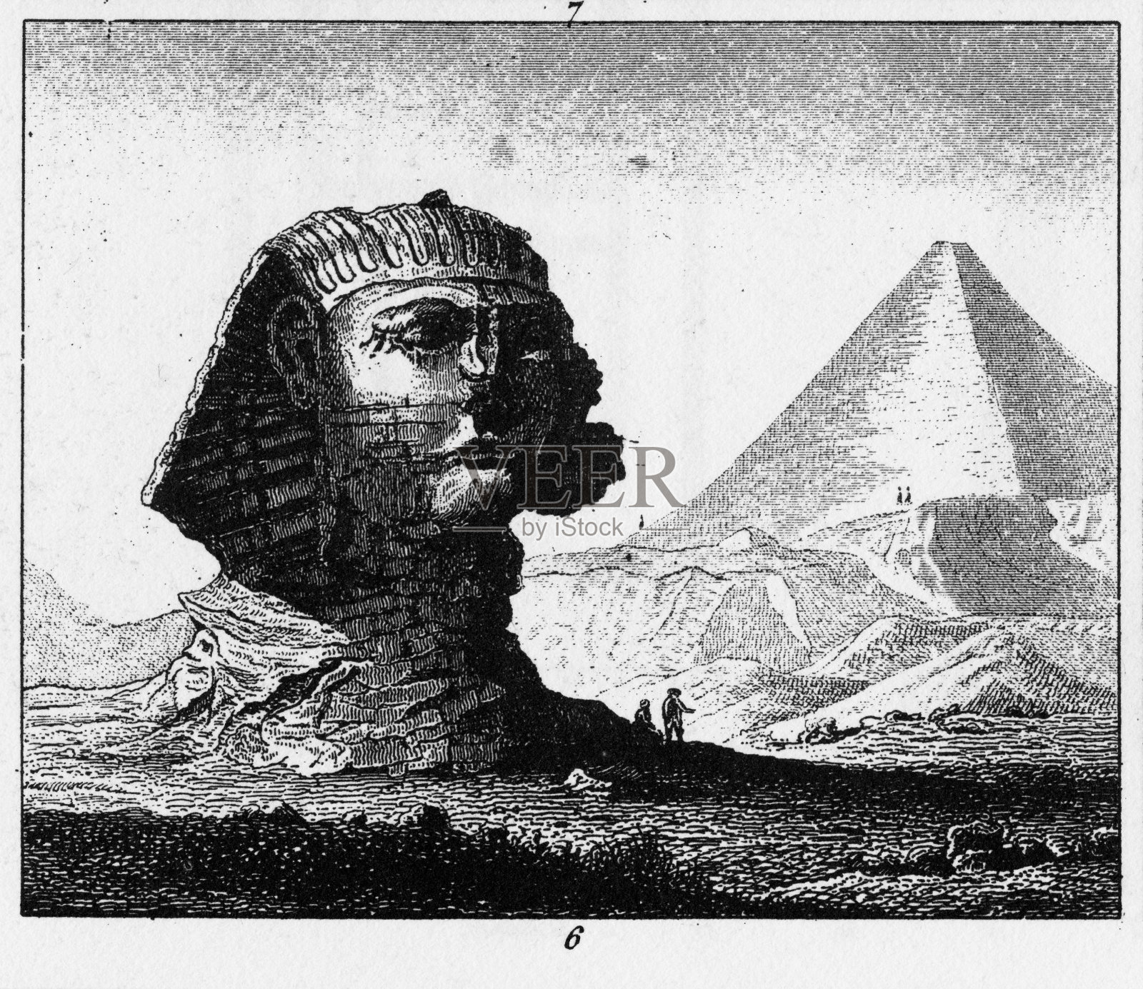 吉萨狮身人面像雕刻插画图片素材