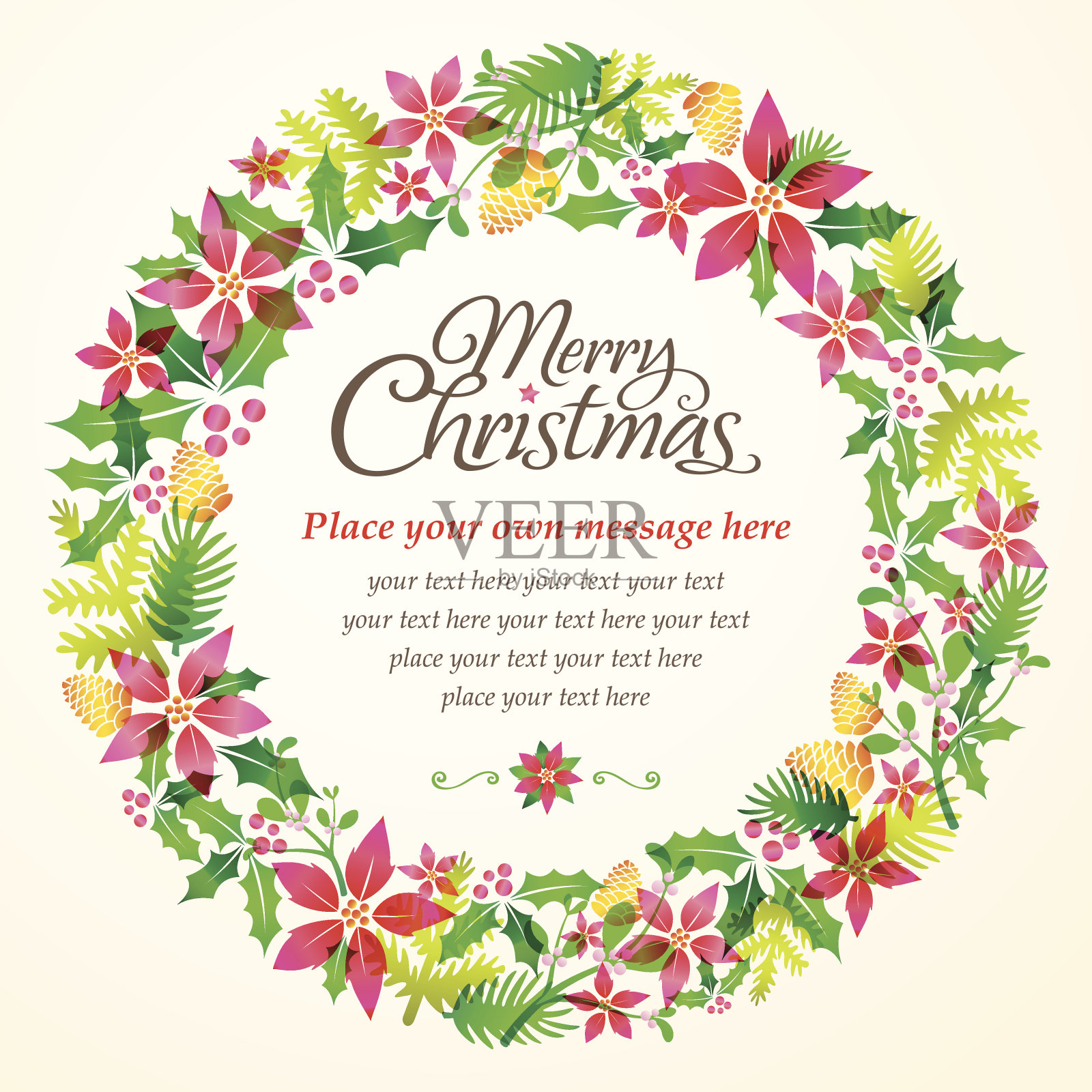 圣诞花圈来自圣诞花卉元素设计模板素材