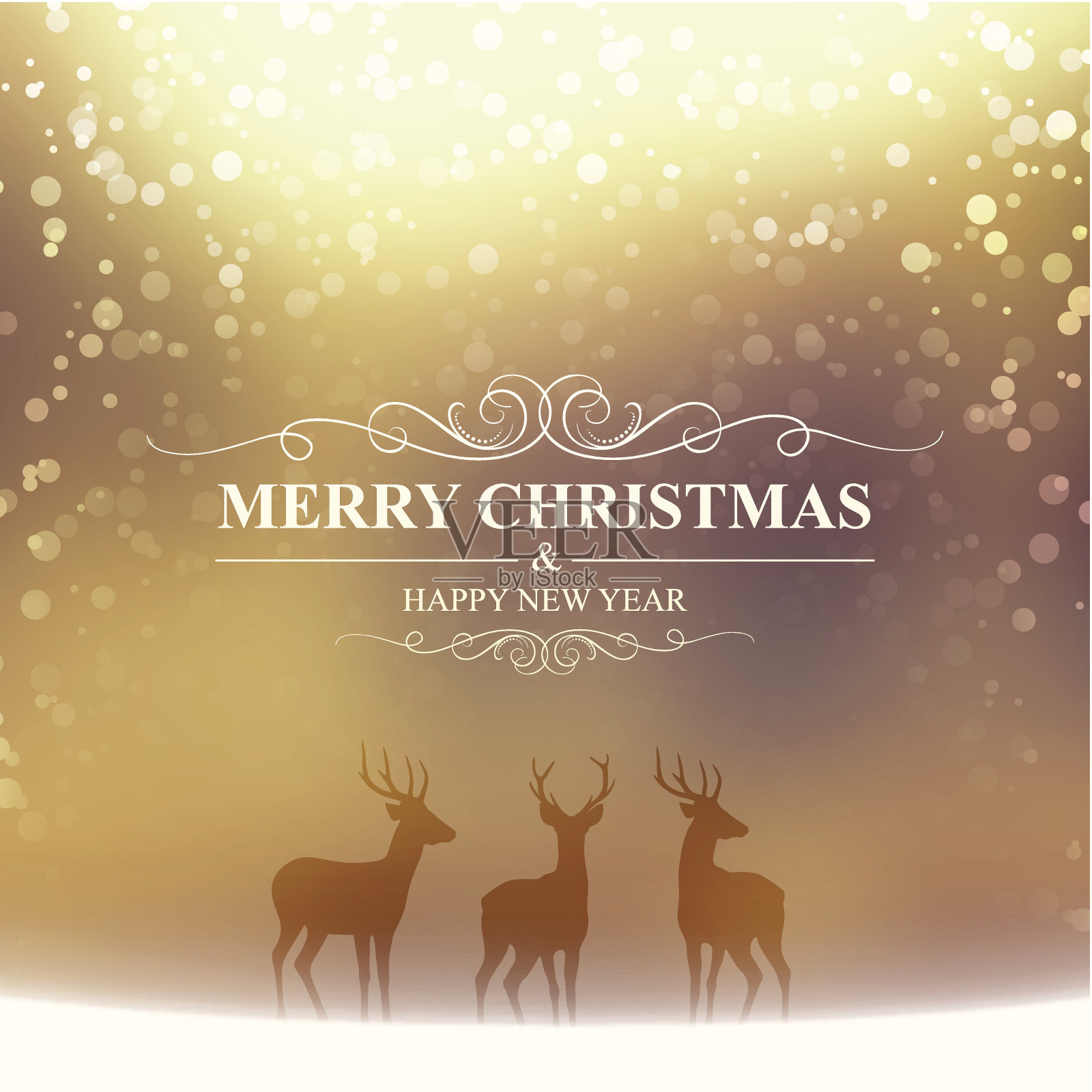 圣诞快乐的字母与雪和驯鹿在明亮的背景插画图片素材