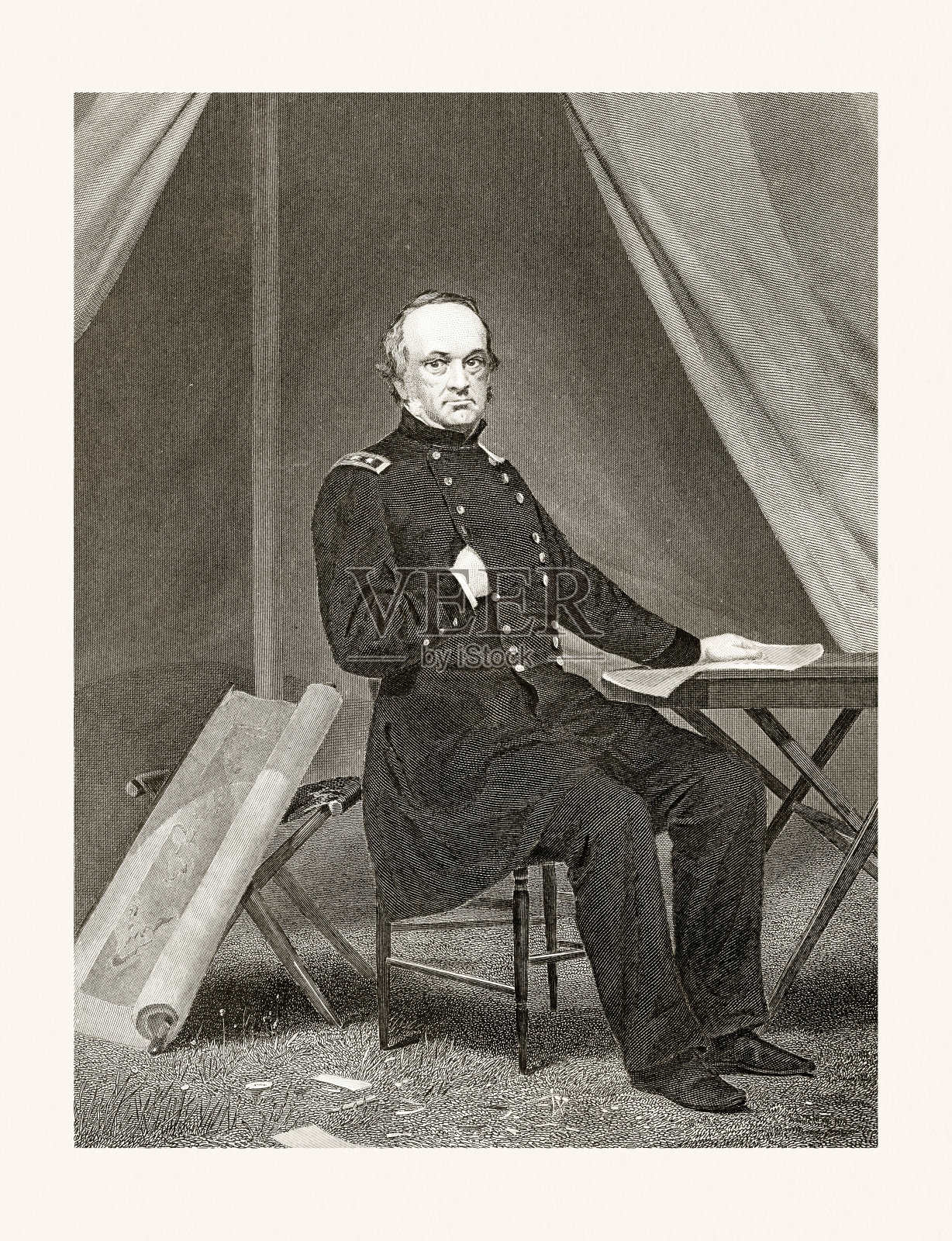 亨利·韦格·哈勒克，19世纪的肖像插画图片素材