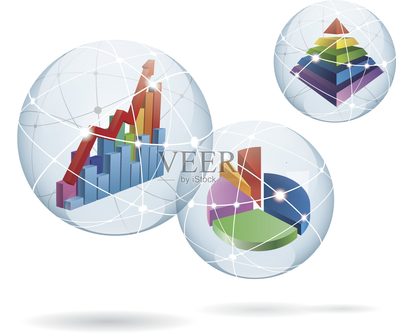 饼图，柱状图和金字塔图插画图片素材