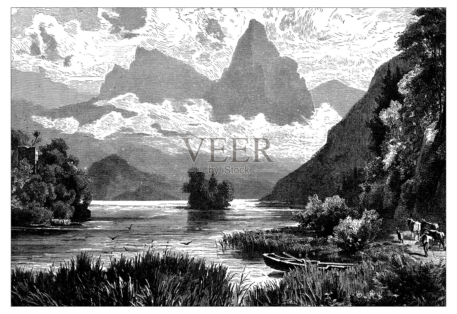 瑞士古玩插画:下湖插画图片素材