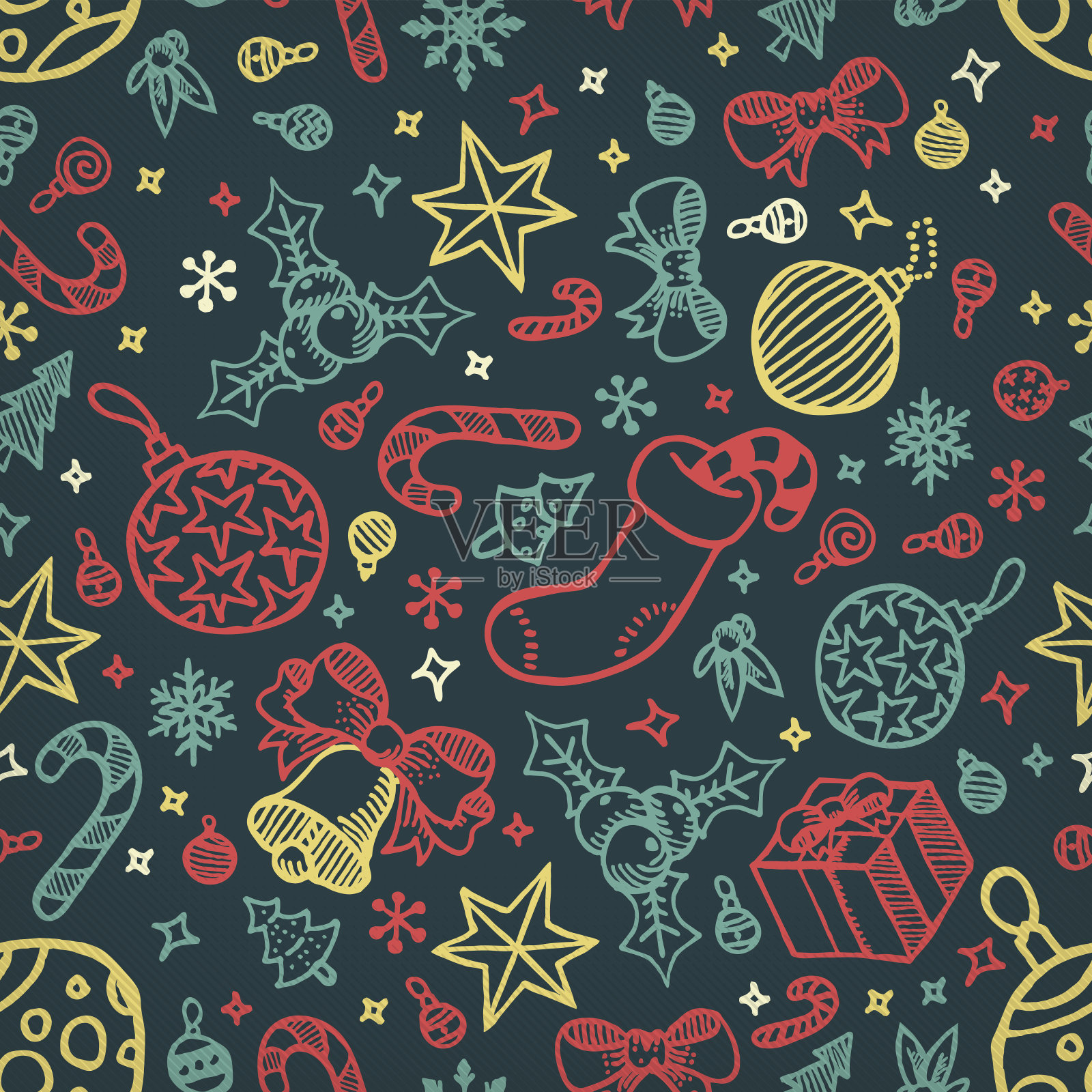 手绘圣诞无缝图案插画图片素材
