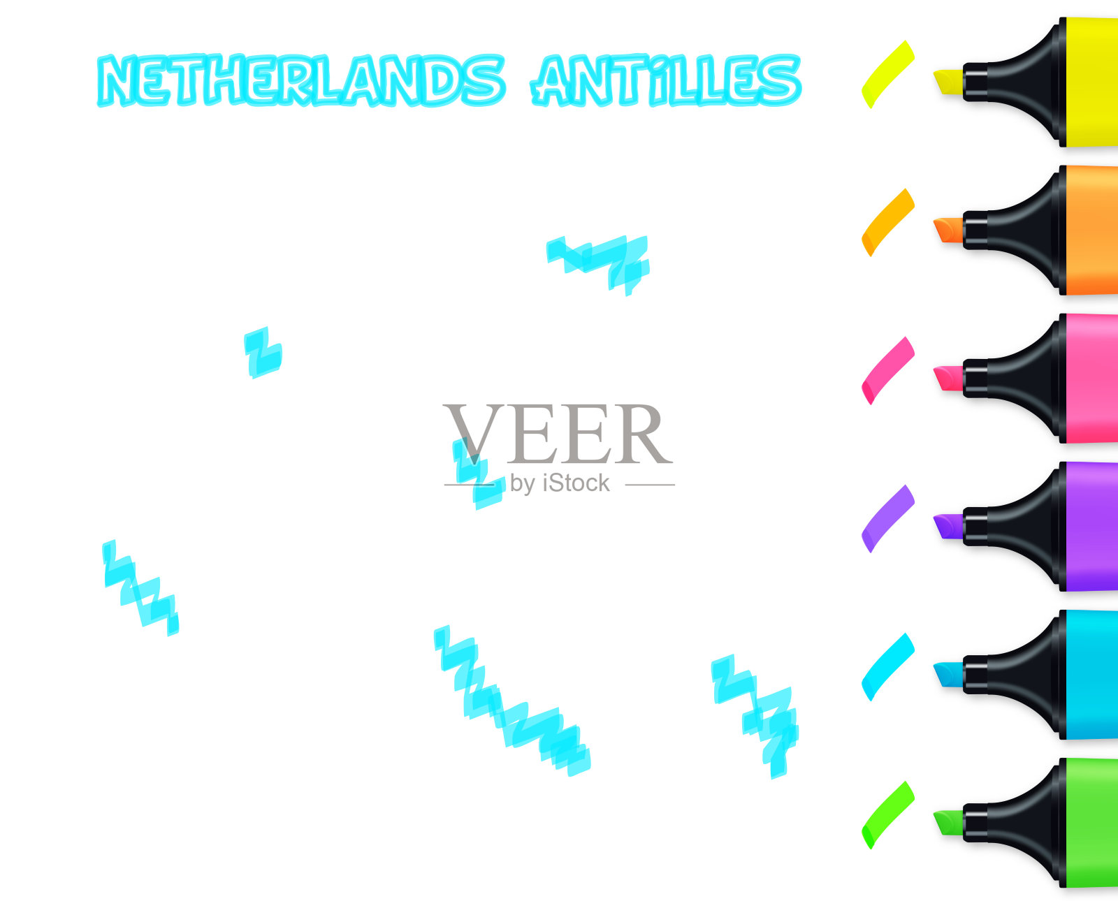 荷属安地列斯地图手绘，白色背景，蓝色荧光笔插画图片素材