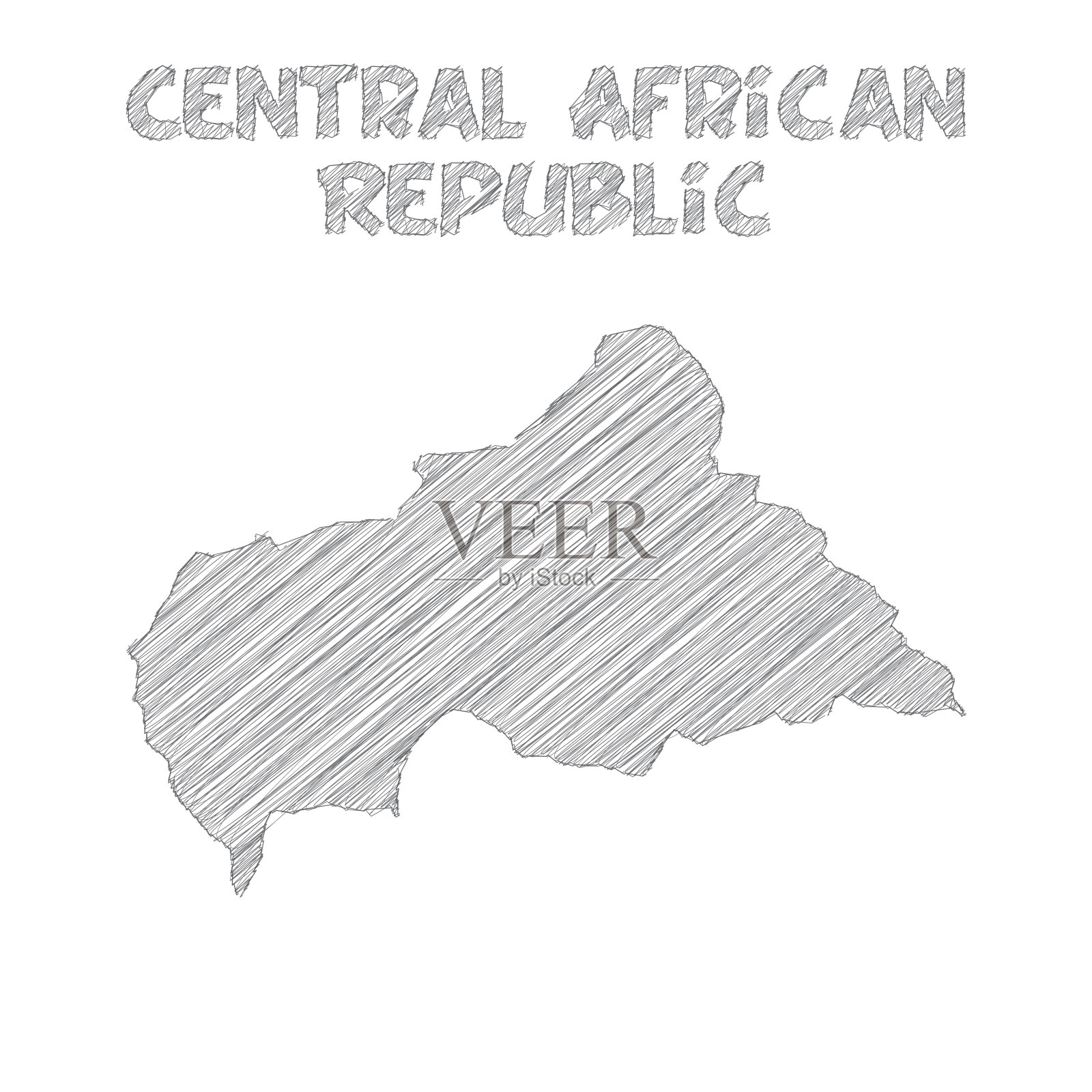 在白色背景上手绘的中非共和国地图插画图片素材