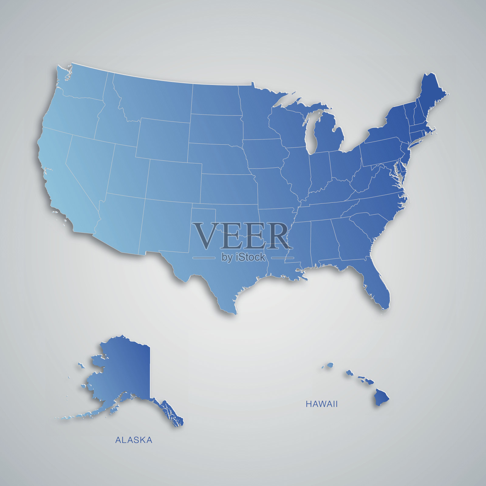 带有剪纸效果的美国蓝色地图插画图片素材