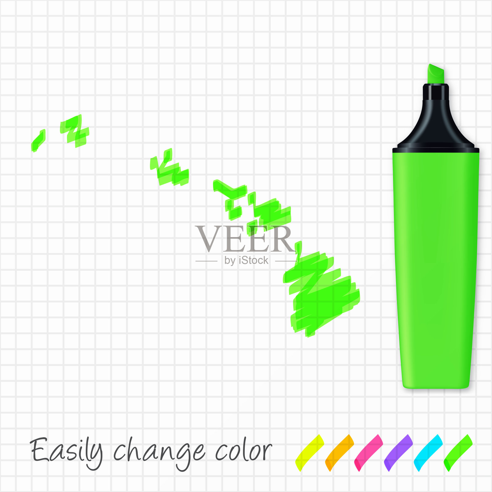 夏威夷地图手绘在格子纸上，绿色荧光笔插画图片素材