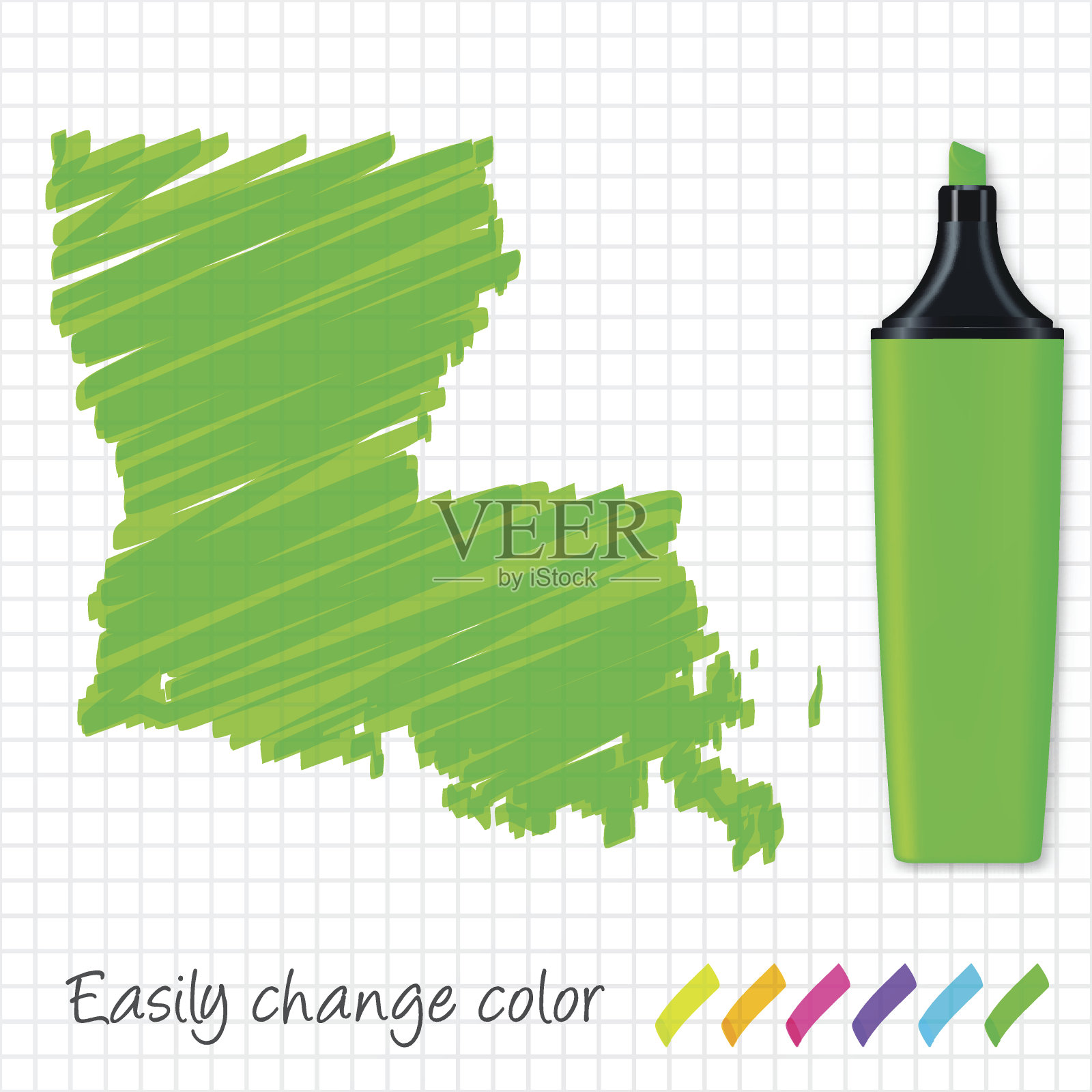 路易斯安那州地图手绘在格子纸上，绿色荧光笔插画图片素材