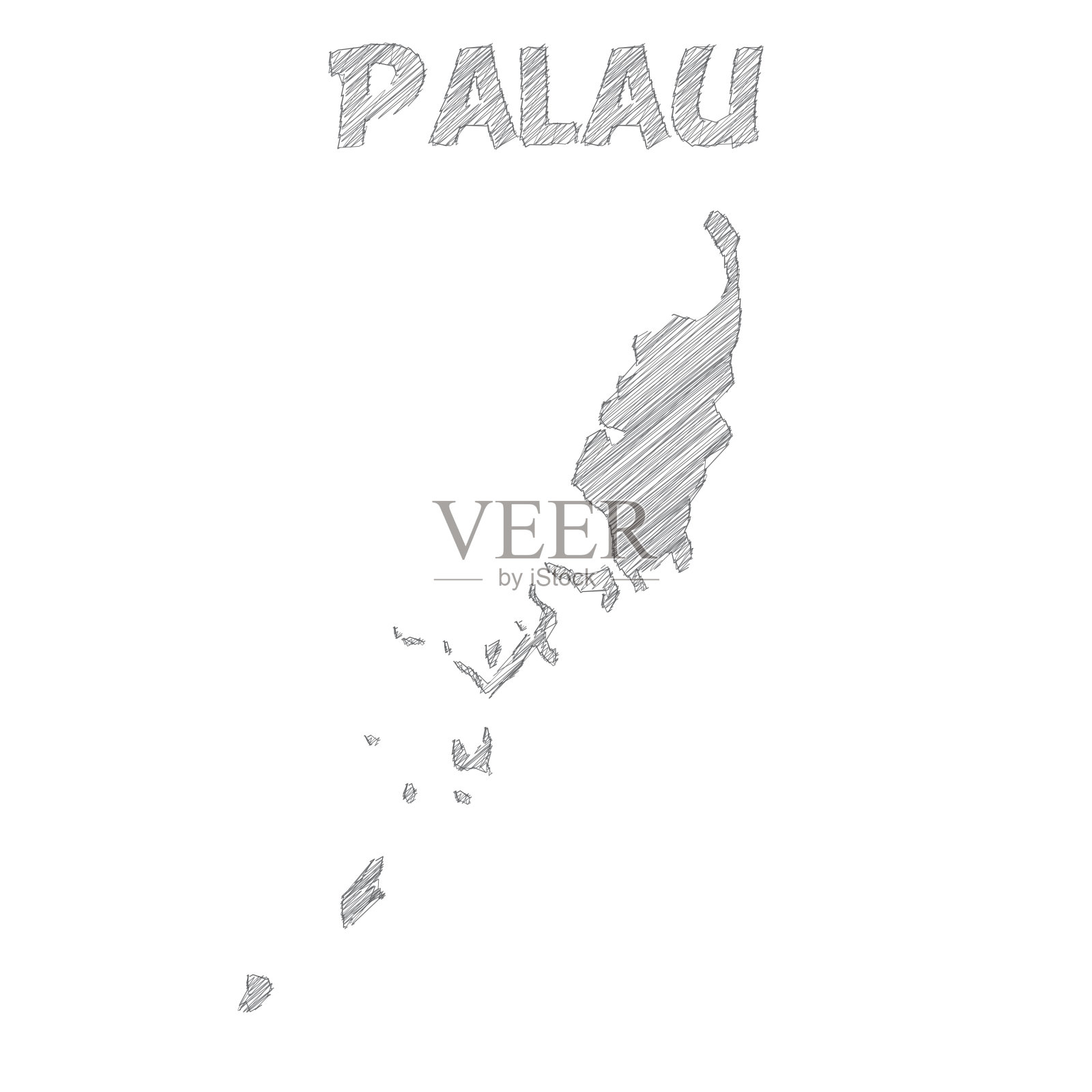 帕劳地图手绘在白色背景上插画图片素材