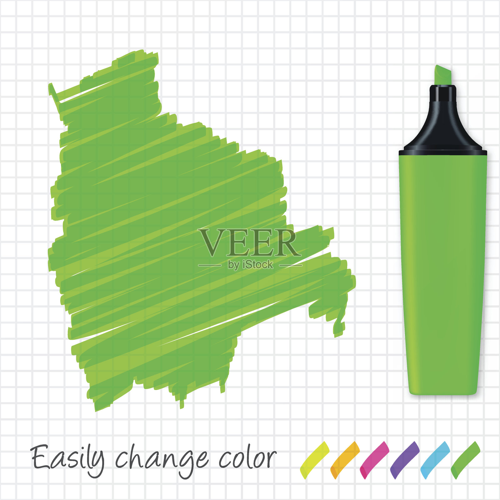 玻利维亚地图手绘在格子纸上，绿色荧光笔插画图片素材