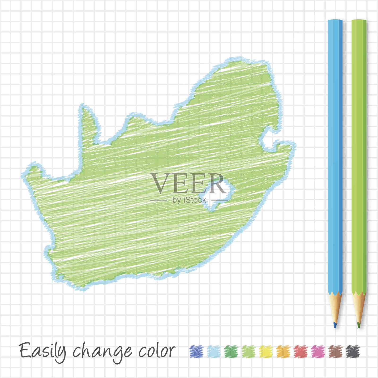 南非地图素描用彩色铅笔，在格子纸上插画图片素材