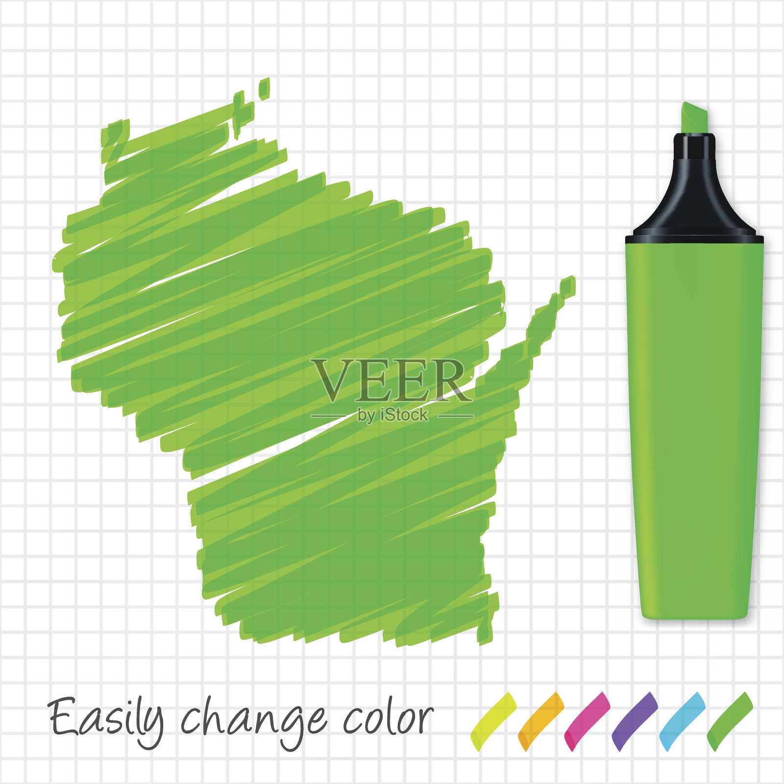 威斯康星州地图手绘在格子纸上，绿色荧光笔插画图片素材